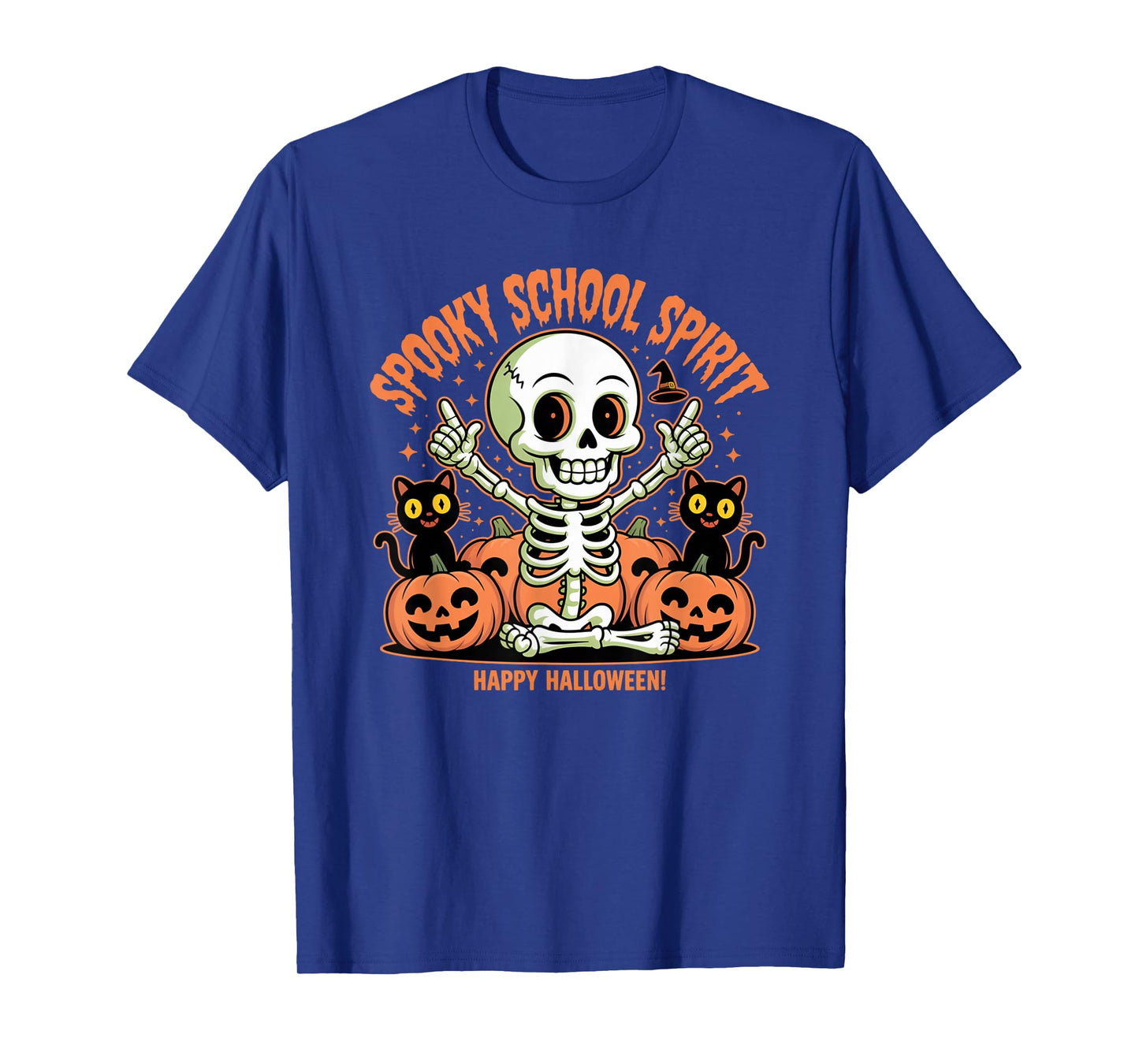 Spooky School Spirit Skeleton Cats Pumpkins for Kids Teacher T-Shirt
