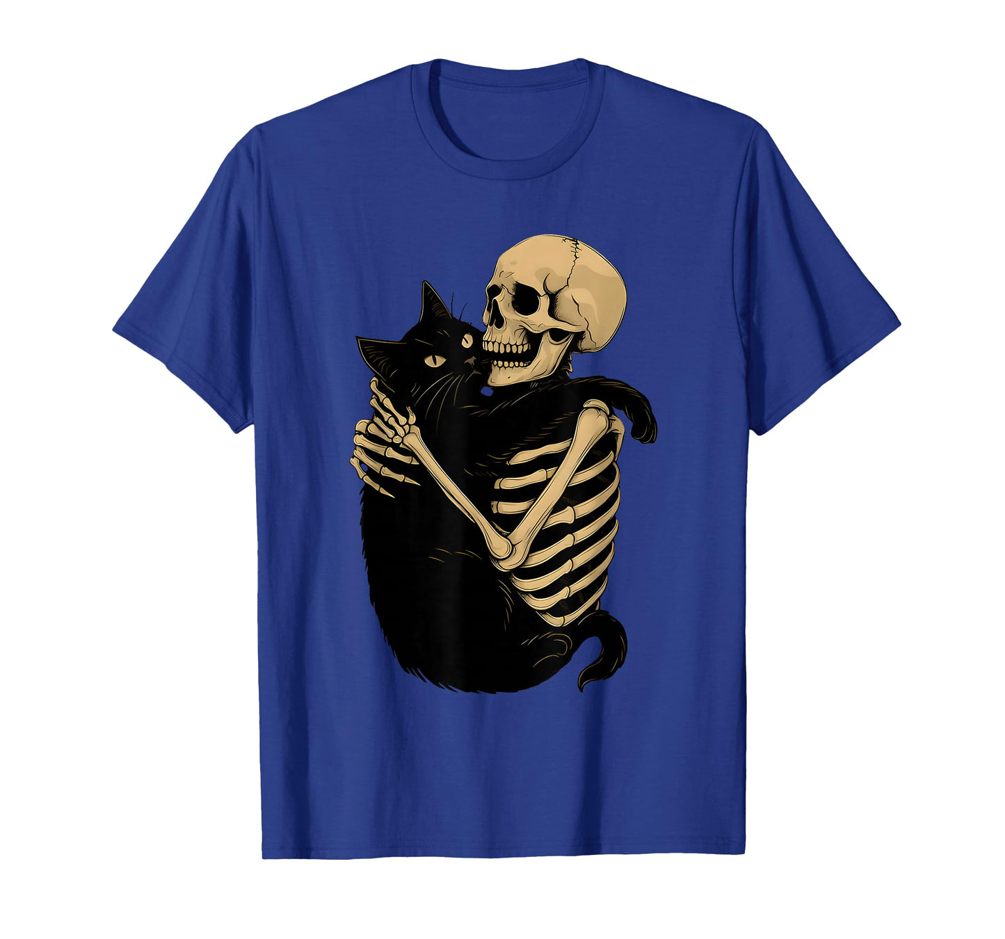 Skeleton Hugging Cat Halloween Black Cat Lover Cat Mom Dad T-Shirt