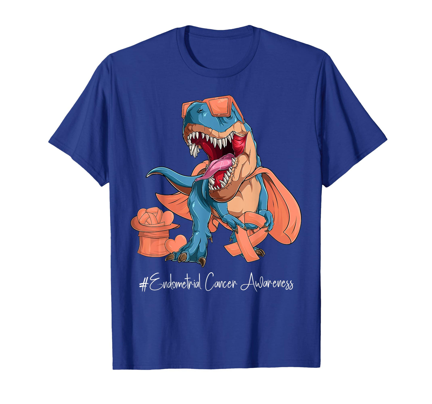 Endometrial Cancer Awareness Month Peach Ribbon Trex T-Shirt