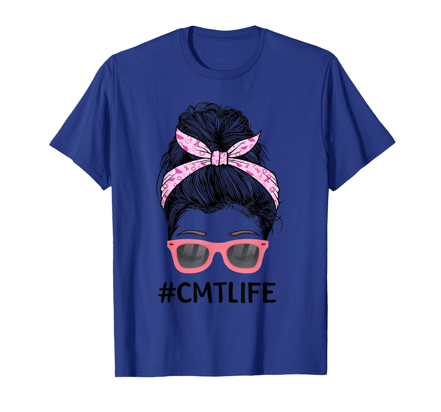 Cute CMT Certified Massage Therapist Messy Bun Breast Cancer T-Shirt