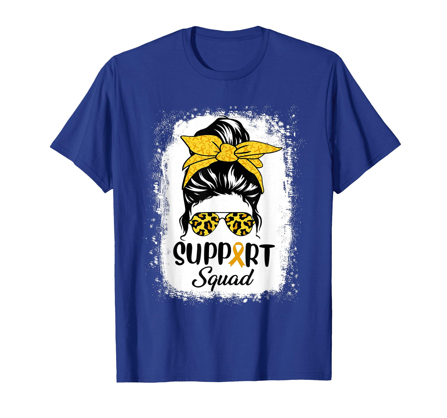 Messy Bun Glasses Support Squad Childhood Cancer Awareness T-Shirt