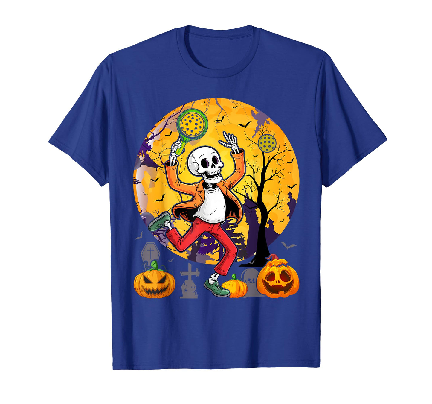 Vintage Skeleton Playing Pickleball Halloween Costume Player T-Shirt