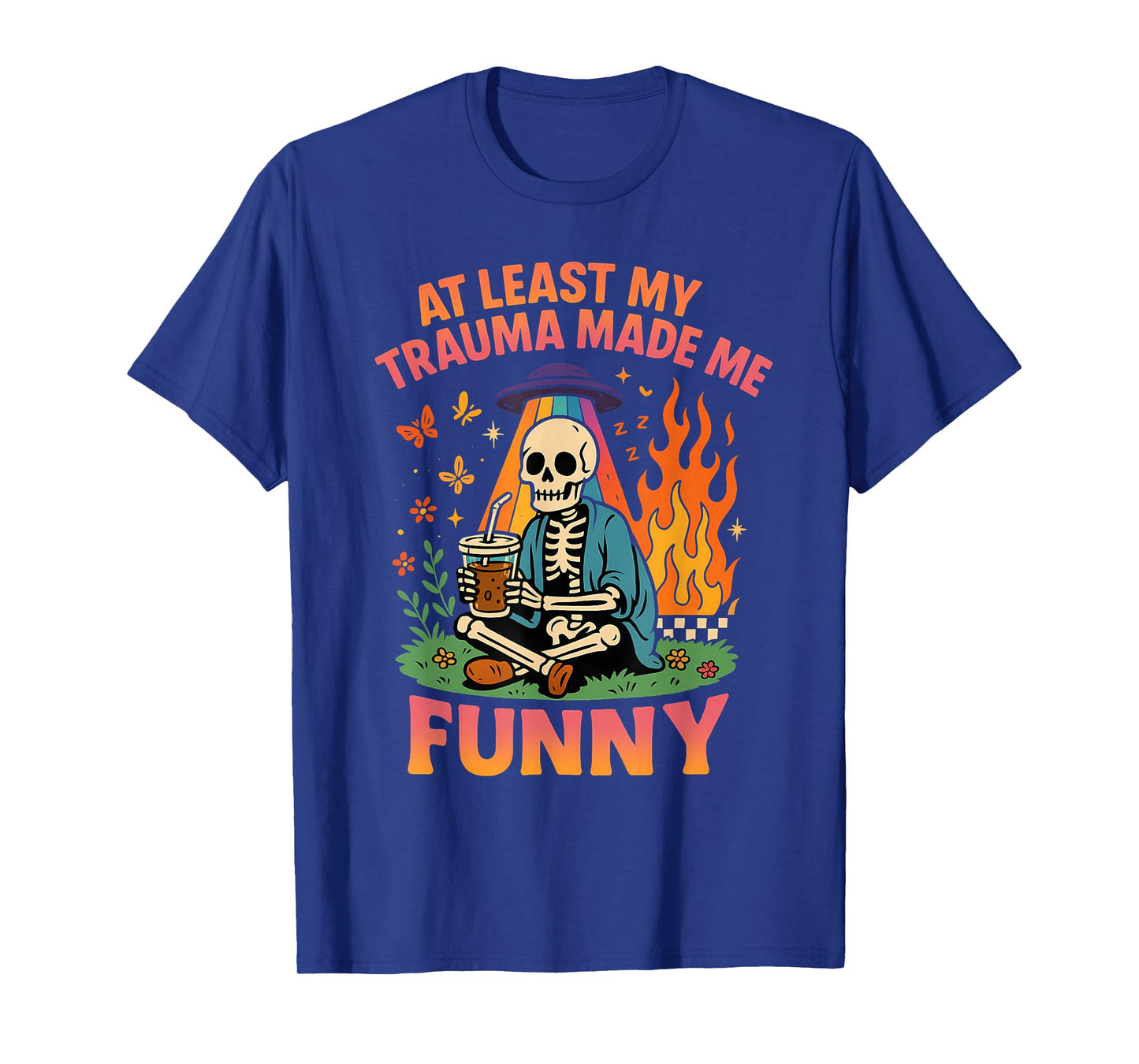 Trauma Made Me Funny Skeleton Coffee Spicy Halloween Gag Men T-Shirt