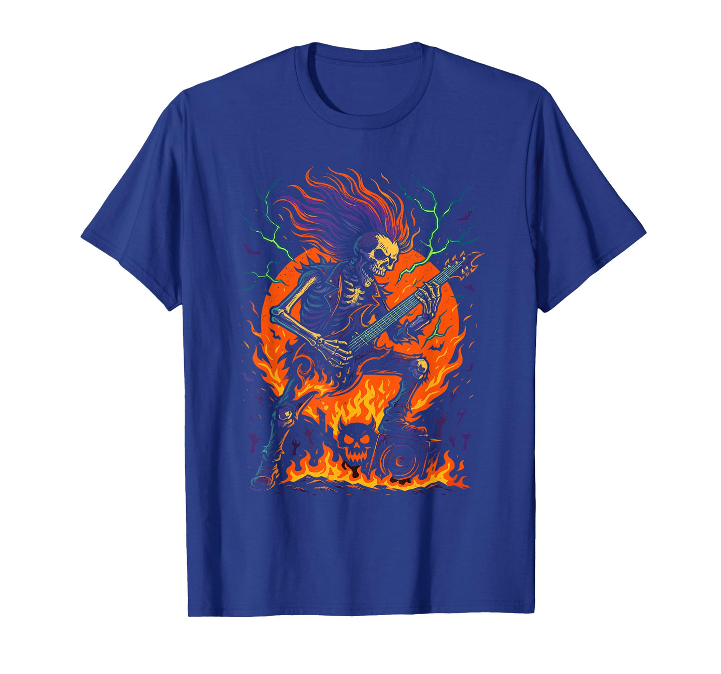 Rocking Skeleton Witch Guitar Halloween Ghost Pumpkin T-Shirt