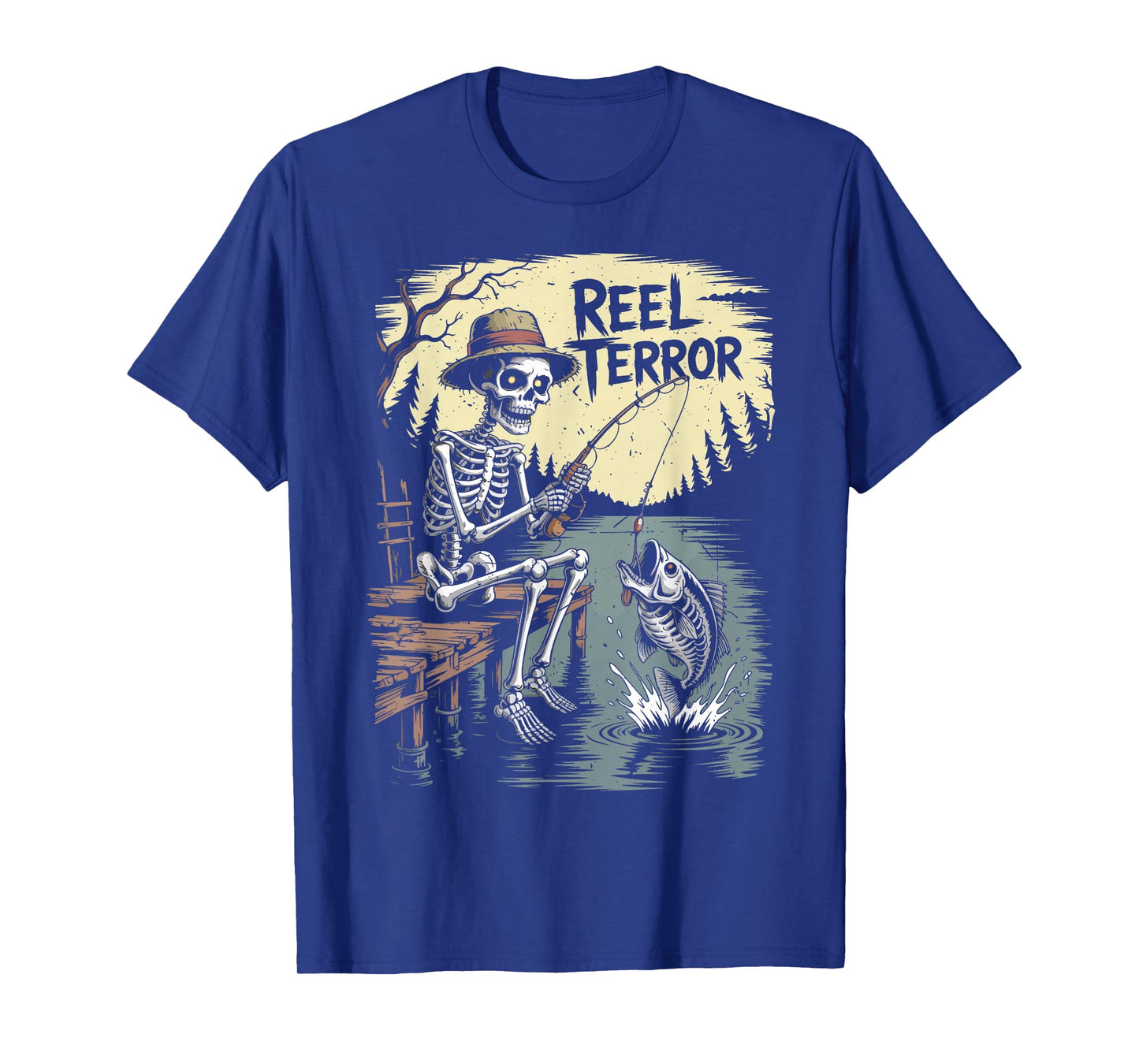 Youth Boy Bass Fishing Skeleton Halloween Funny Fisherman T-Shirt