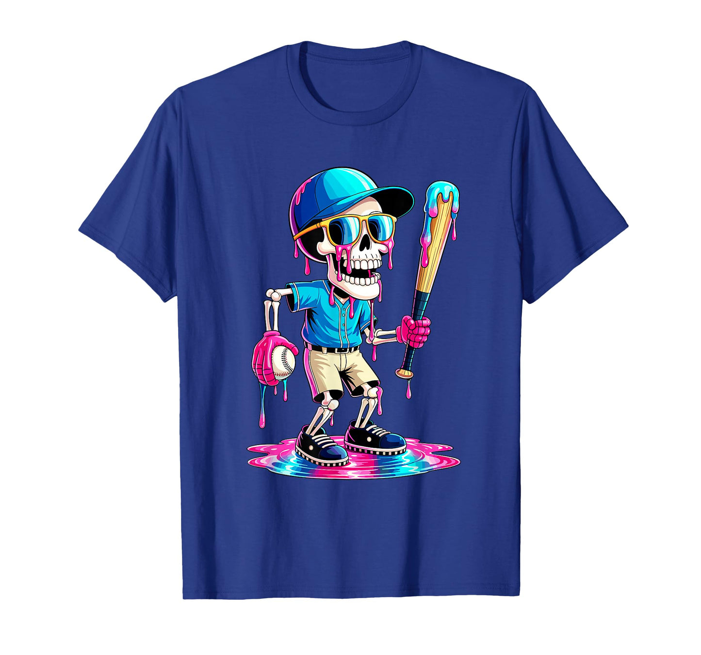 Funny Skeleton Baseball Ice Cream Drip Boys Youth Kids T-Shirt