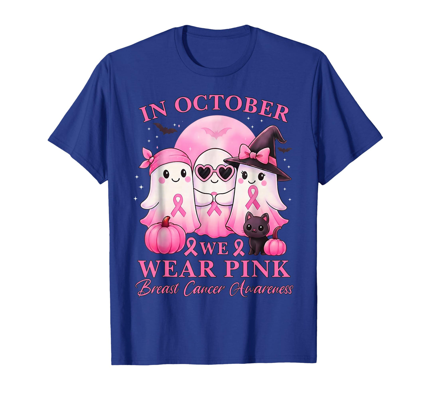 in October We Wear Pink Ghost Squad Breast Cancer Awareness T-Shirt