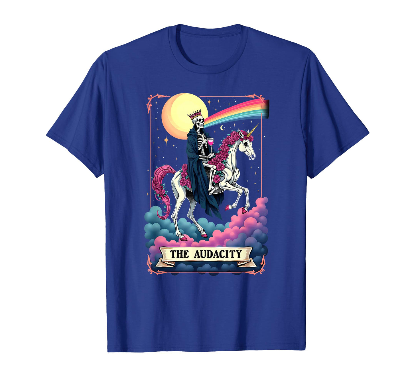 Tarot Card The Audacity King Skeleton Riding Unicorn T-Shirt