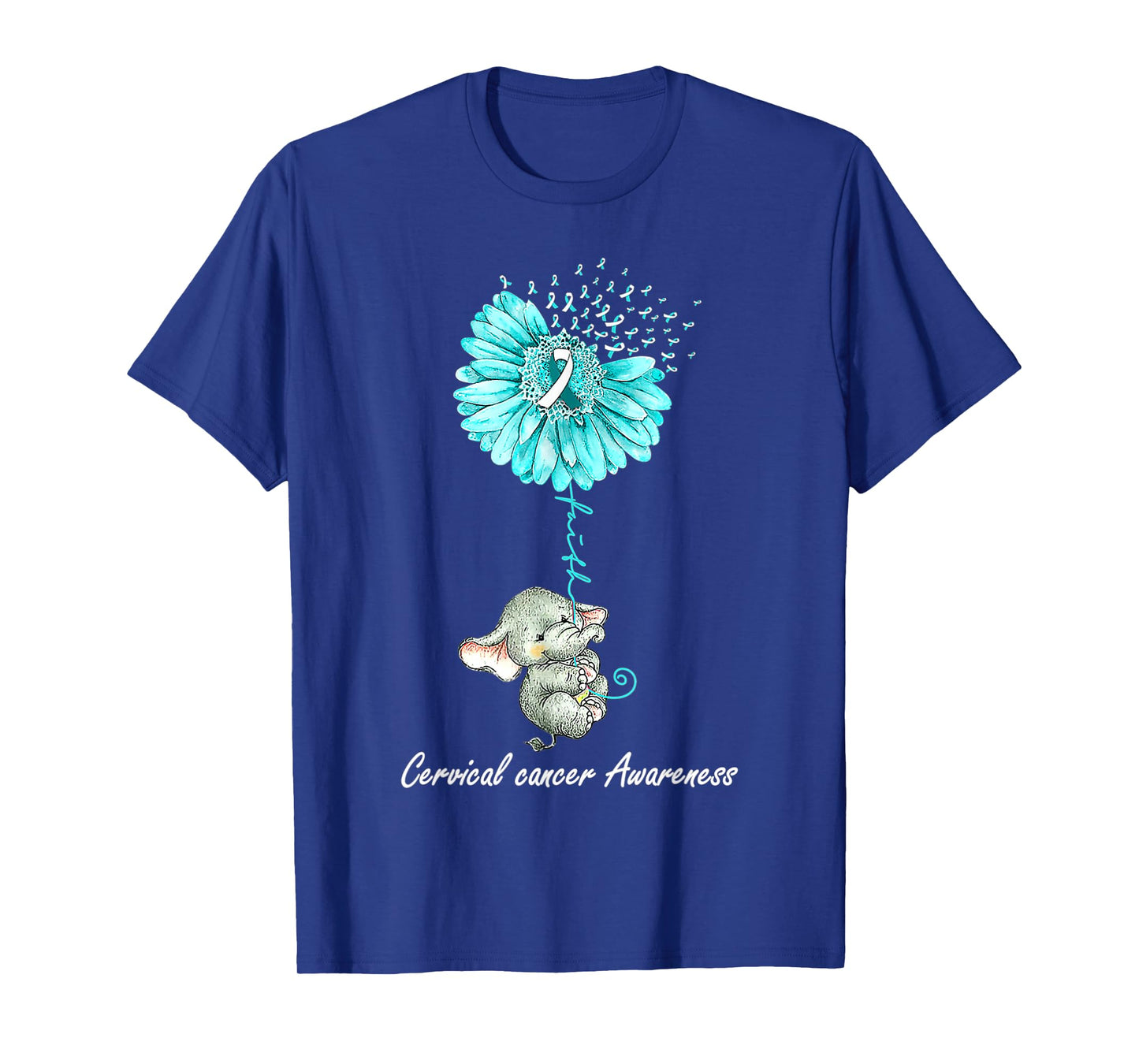 Teal Sunflower Elephant Cervical Cancer Awareness Gift T-Shirt