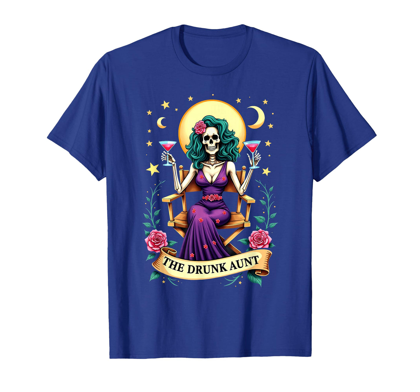 Gothic Tarot Card The Drunk Aunt Skeleton Halloween T-Shirt