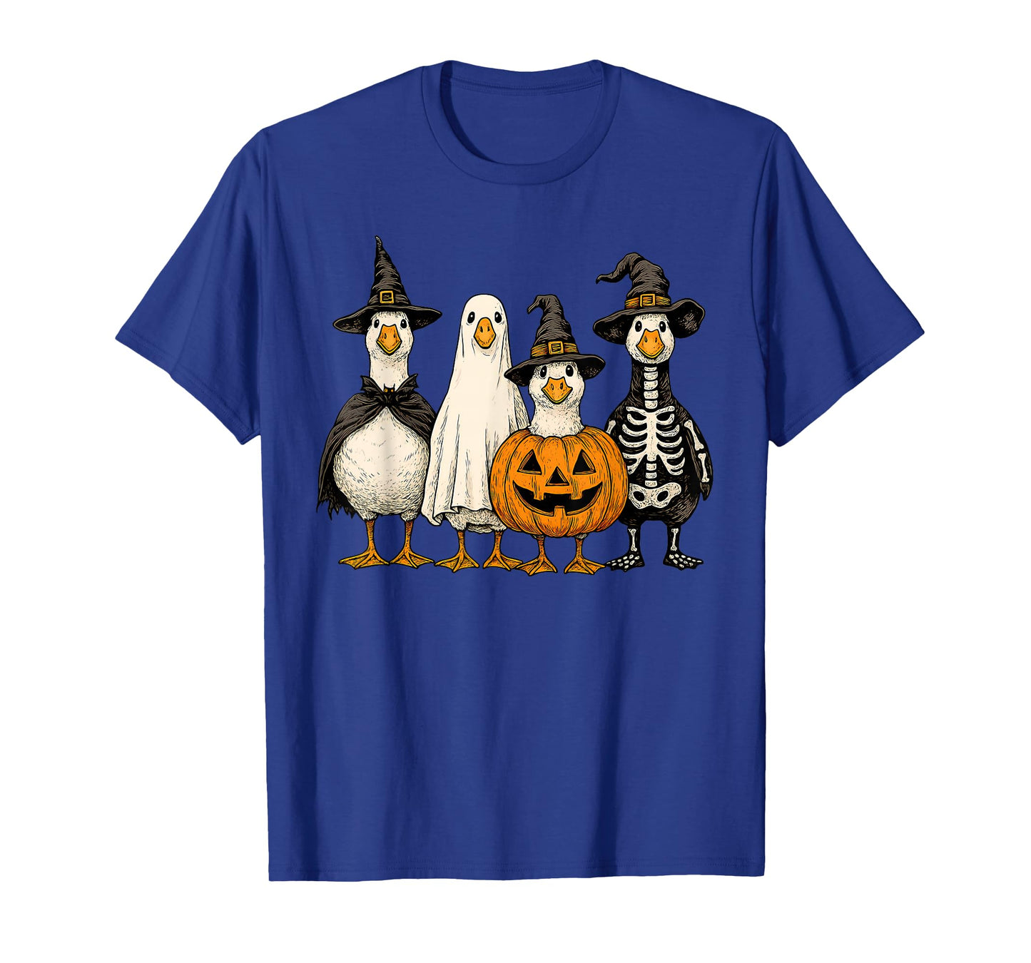 Funny Goose Halloween Witch Ghost Pumpkin Skeleton Costume T-Shirt