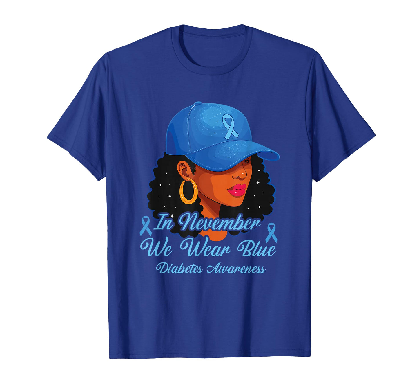 in October We Wear Blue Diabetes Awareness Black Women T-Shirt