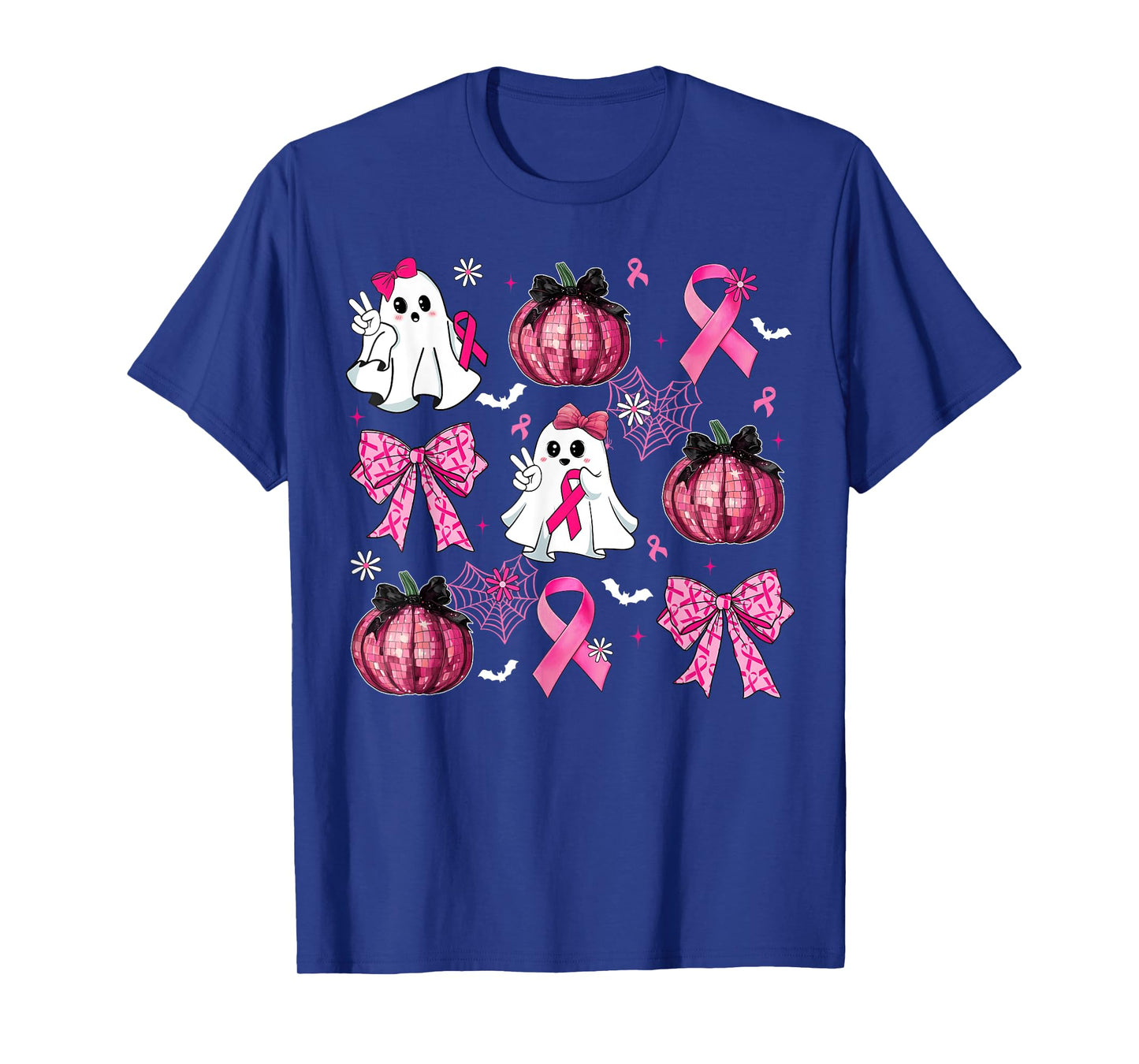 Halloween Pink Ghost Disco Pumpkin Bow Breast Cancer Girls T-Shirt