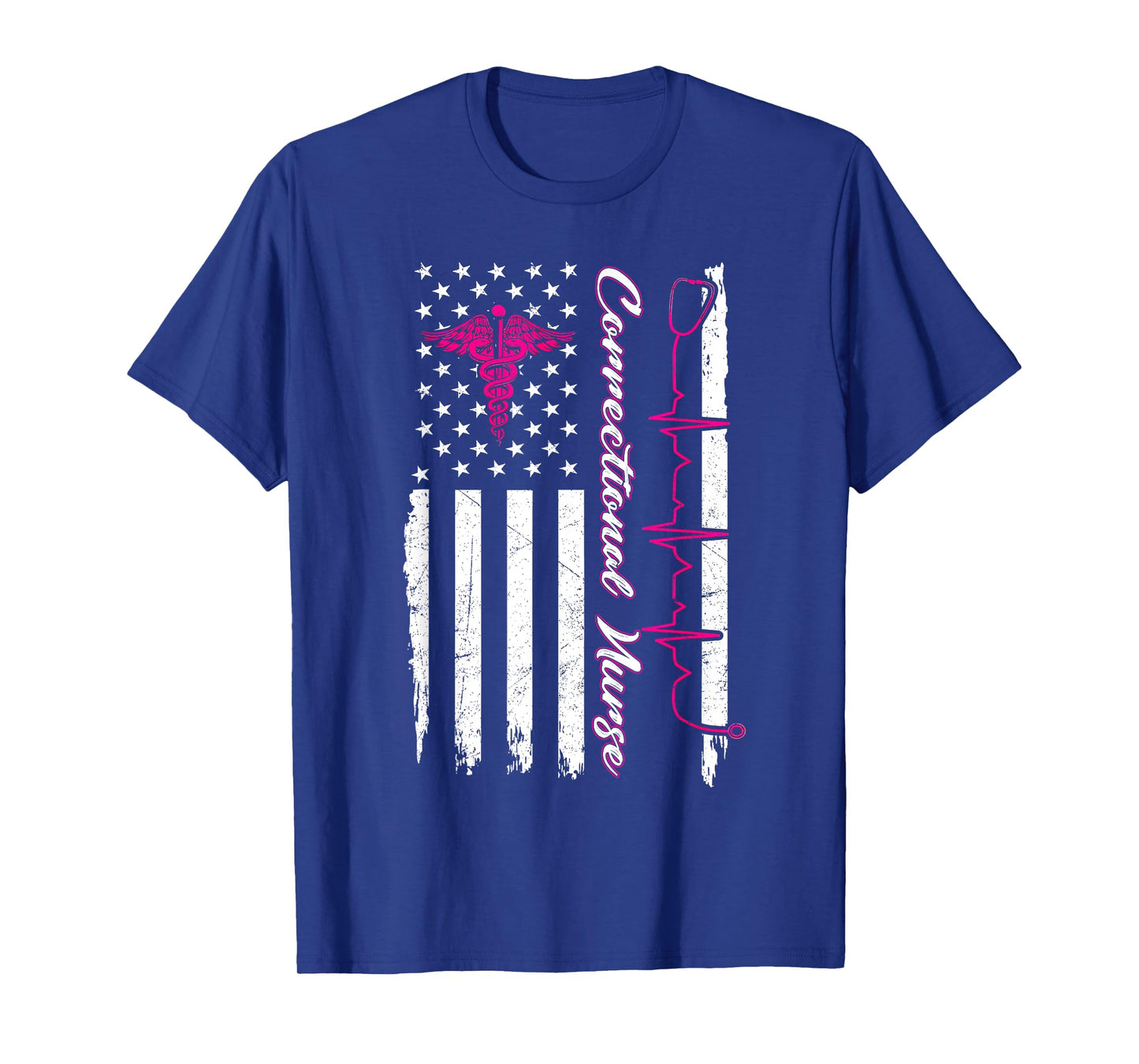 Correctional Nurse USA Flag Breast Cancer Nursing RN T-Shirt for Women Men