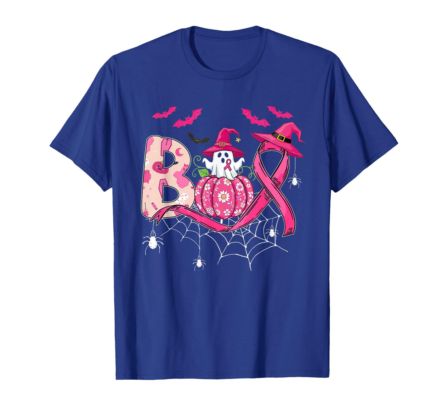 Boo Ghost Halloween Witch Breast Cancer Pink Ribbon Women T-Shirt