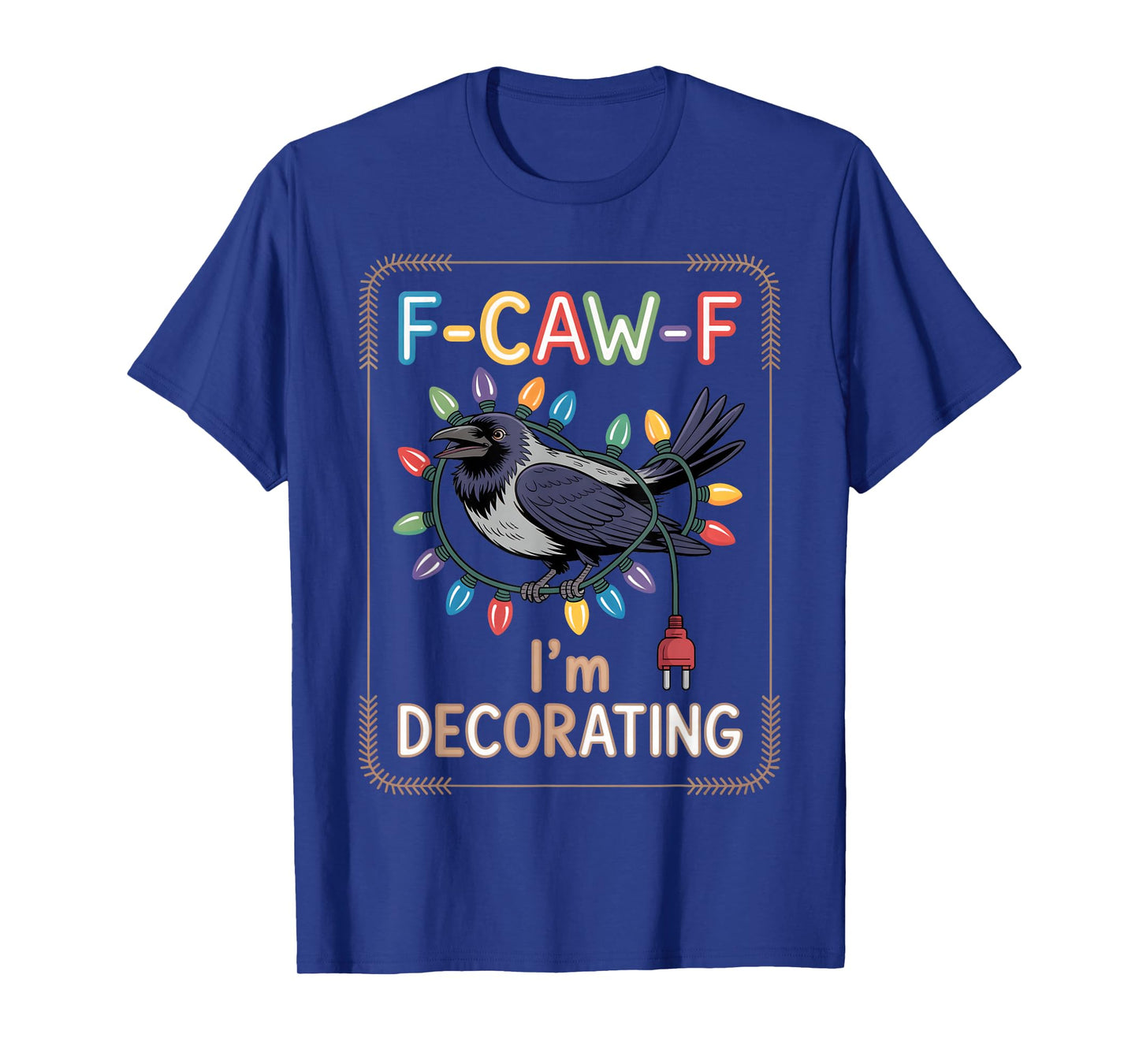 Black Crow F-Caw-F Funny Retro Christmas Lights Santa hat T-Shirt