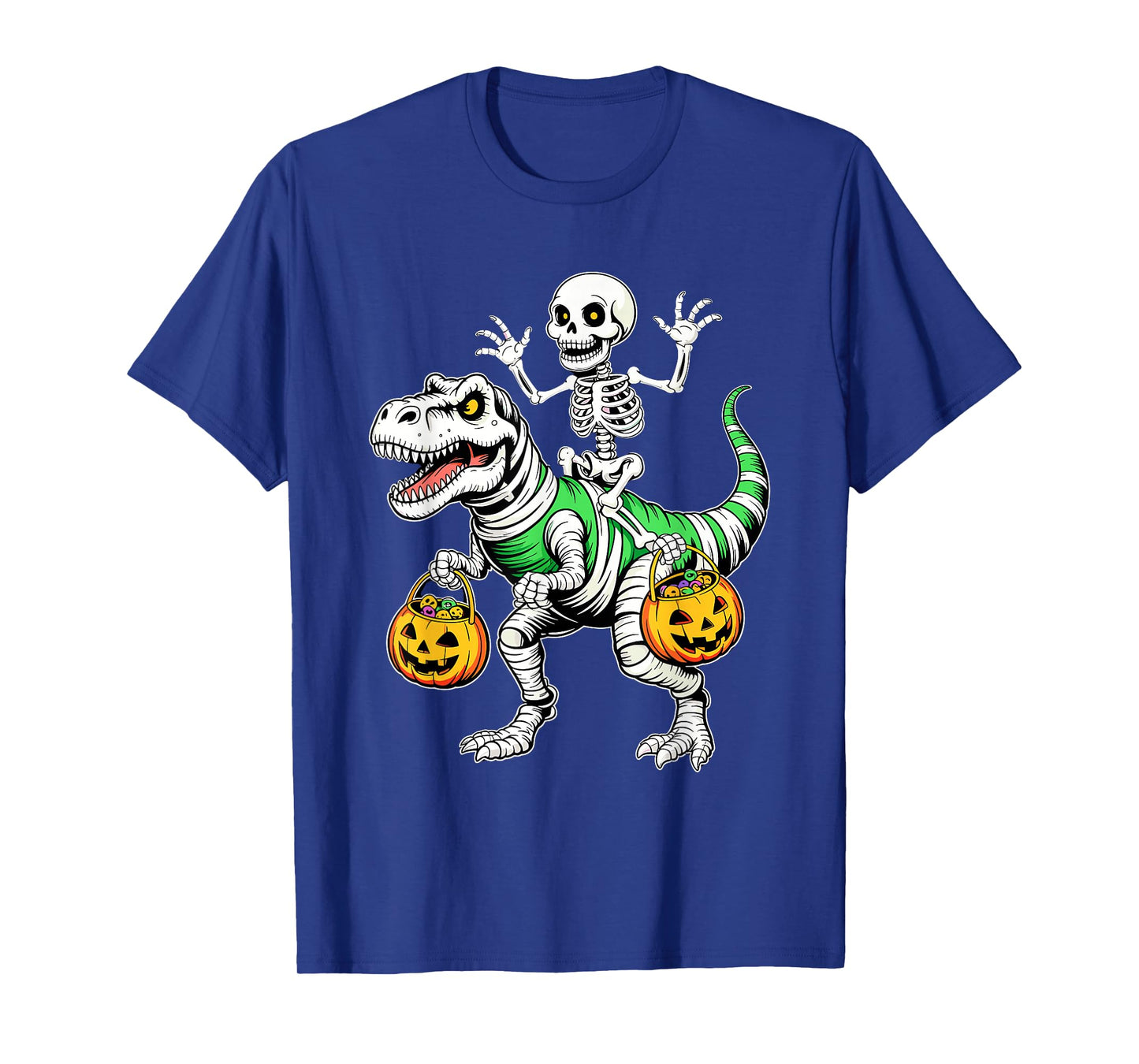 Skeleton Riding Mummy Dinosaur Trex Halloween Pumpkin Dash! T-Shirt