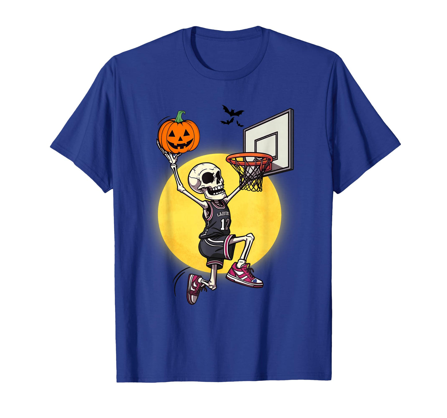 Funny Halloween Skeleton Dunking Scary Pumpkin Basketball T-Shirt