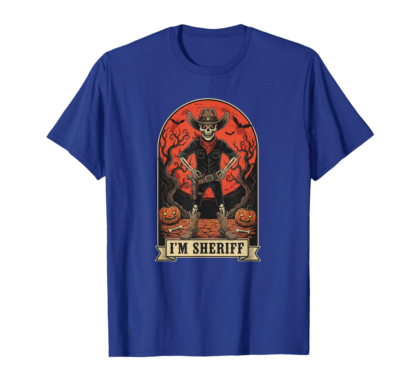 Halloween Funny for Sheriff Skeleton on The red Moon T-Shirt