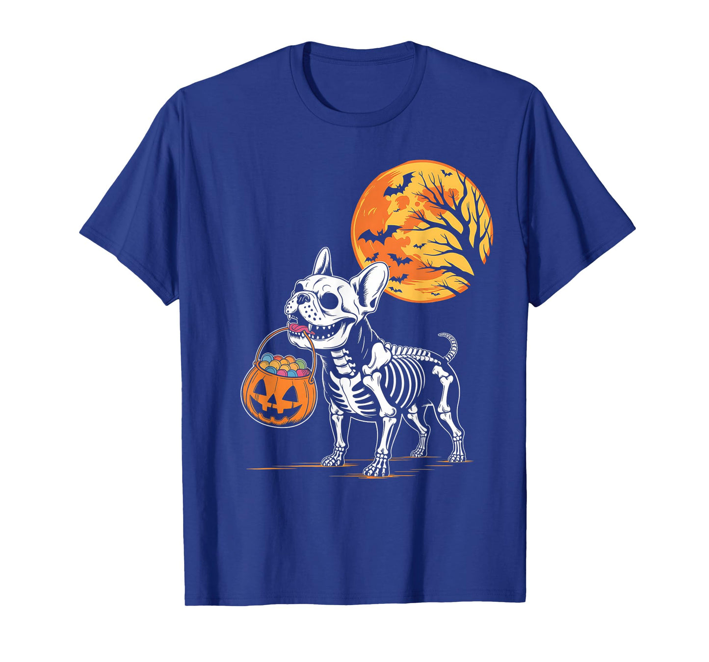 Funny French Bulldog Skeleton Scary Pumpkin Moon Halloween T-Shirt