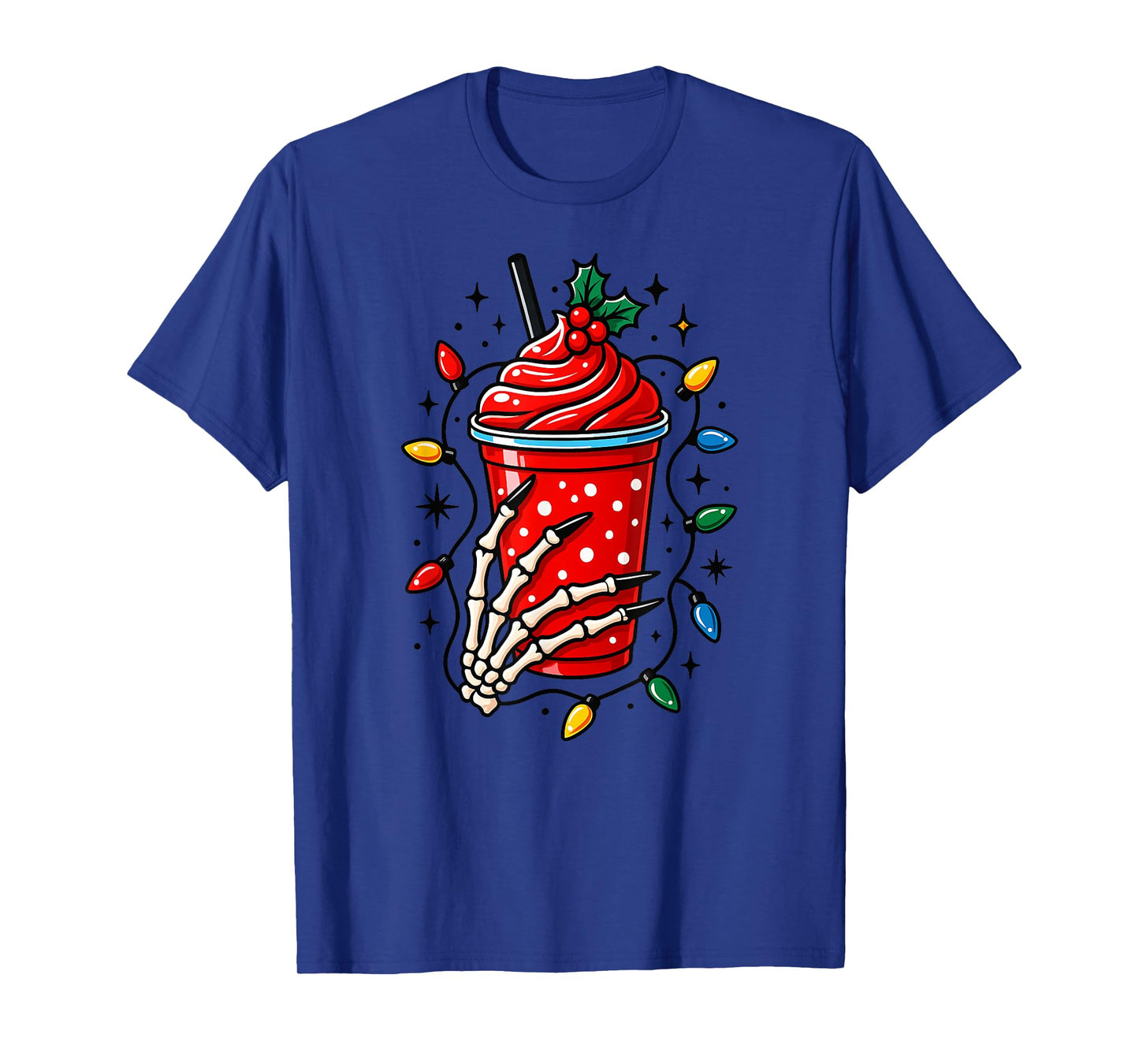 Skeleton Hand Halloween Frappe Christmas Lights Xmas T-Shirt