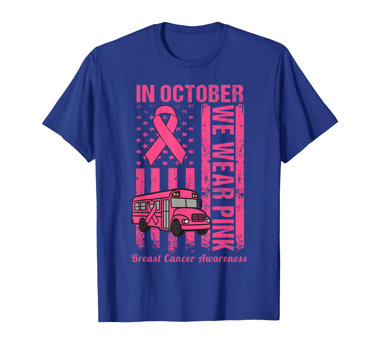 in October We Wear Pink School Bus Driver Breast Cancer T-Shirt