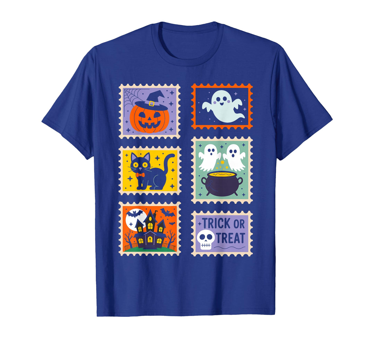 Halloween Stamps Spooky Pumpkin Ghost Cat Witch Skeleton T-Shirt