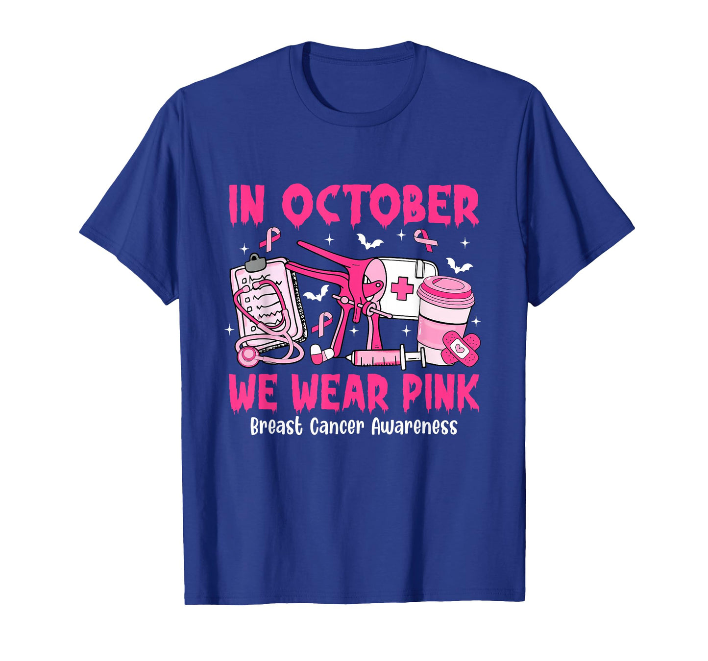 in October We Wear Pink OBGYN Nurse Breast Cancer T-Shirt