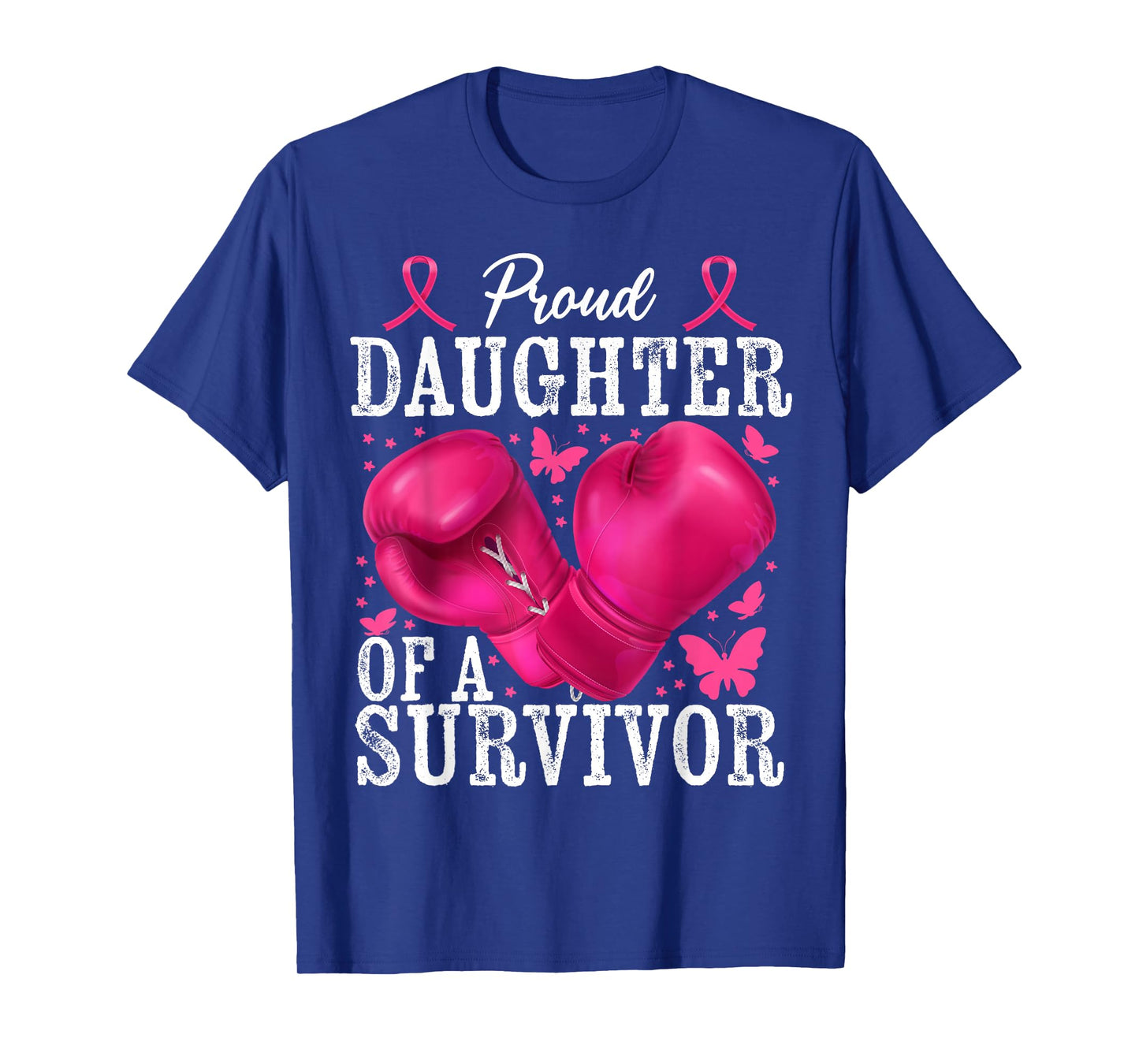 Proud Daughter Of Survivor Breast Cancer Boxing Gloves Pink T-Shirt