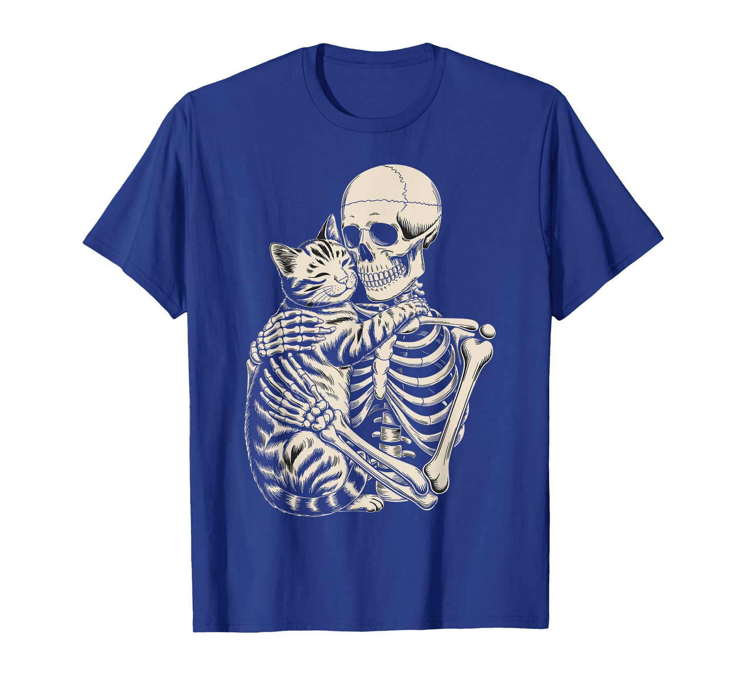Skeleton Hugging Cat Funny Halloween Cat Lover T-Shirt