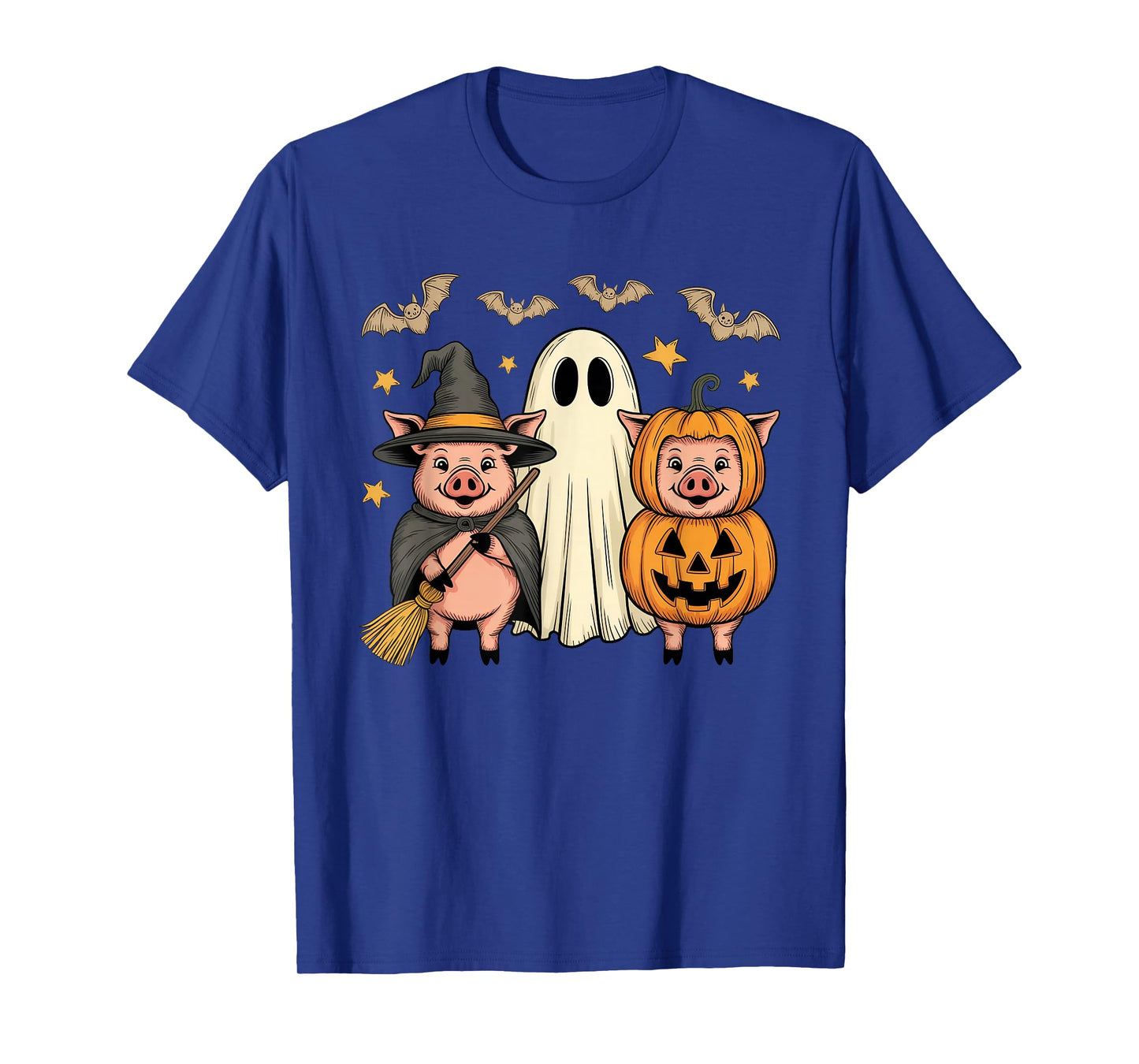 Three Halloween Pigs Cosplay Witch Boo Carved Pumpkin T-Shirt