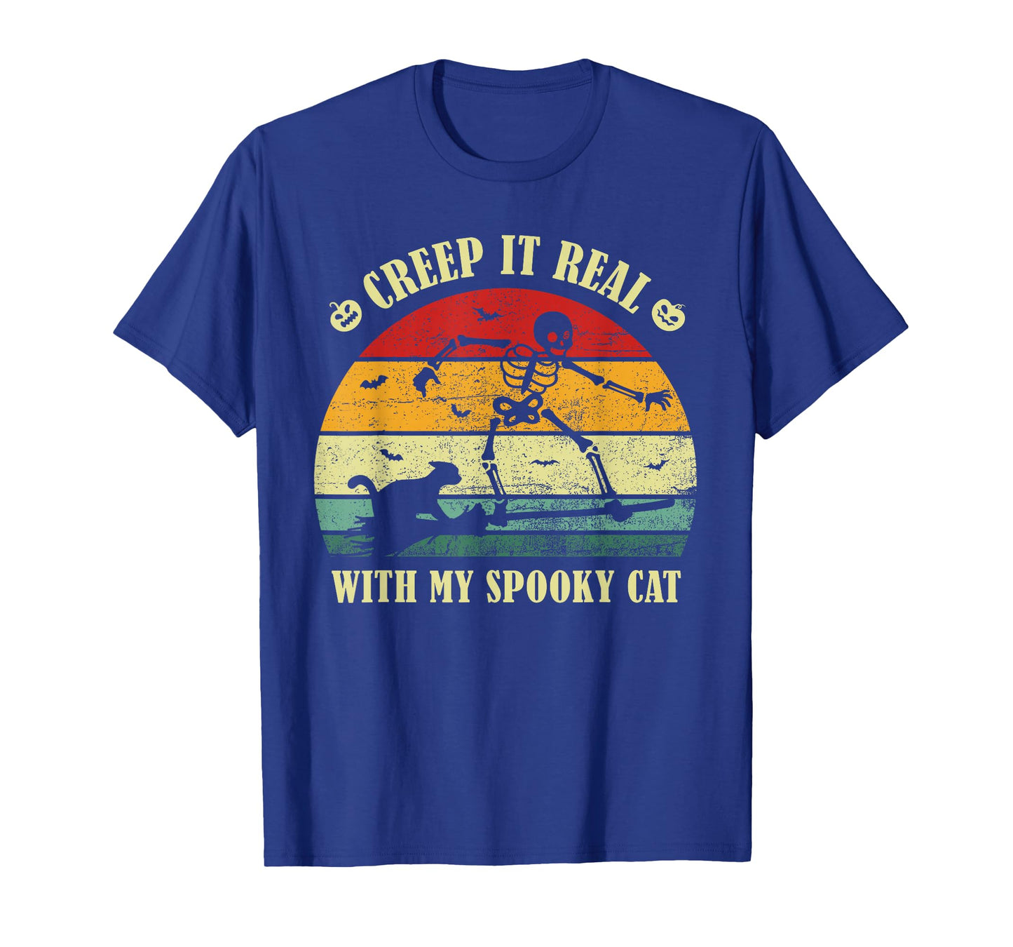 Creep It Real, with My Spooky Cat Halloween Skeleton Vintage T-Shirt