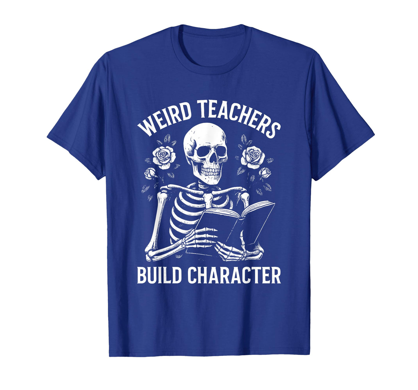 Skeleton Reading Book Floral Skull Halloween Teacher Costume T-Shirt