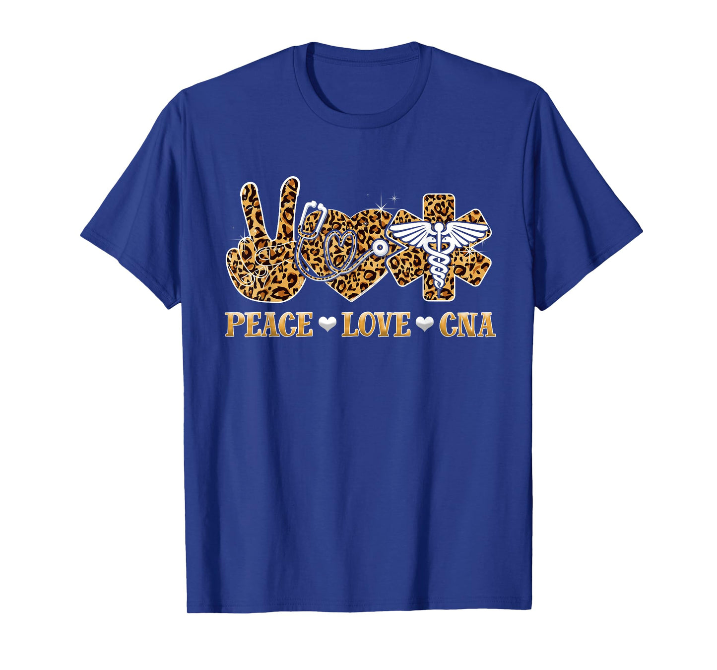 Peace Love Cna Nurse Life Leopard Print Stethoscope Heart T-Shirt