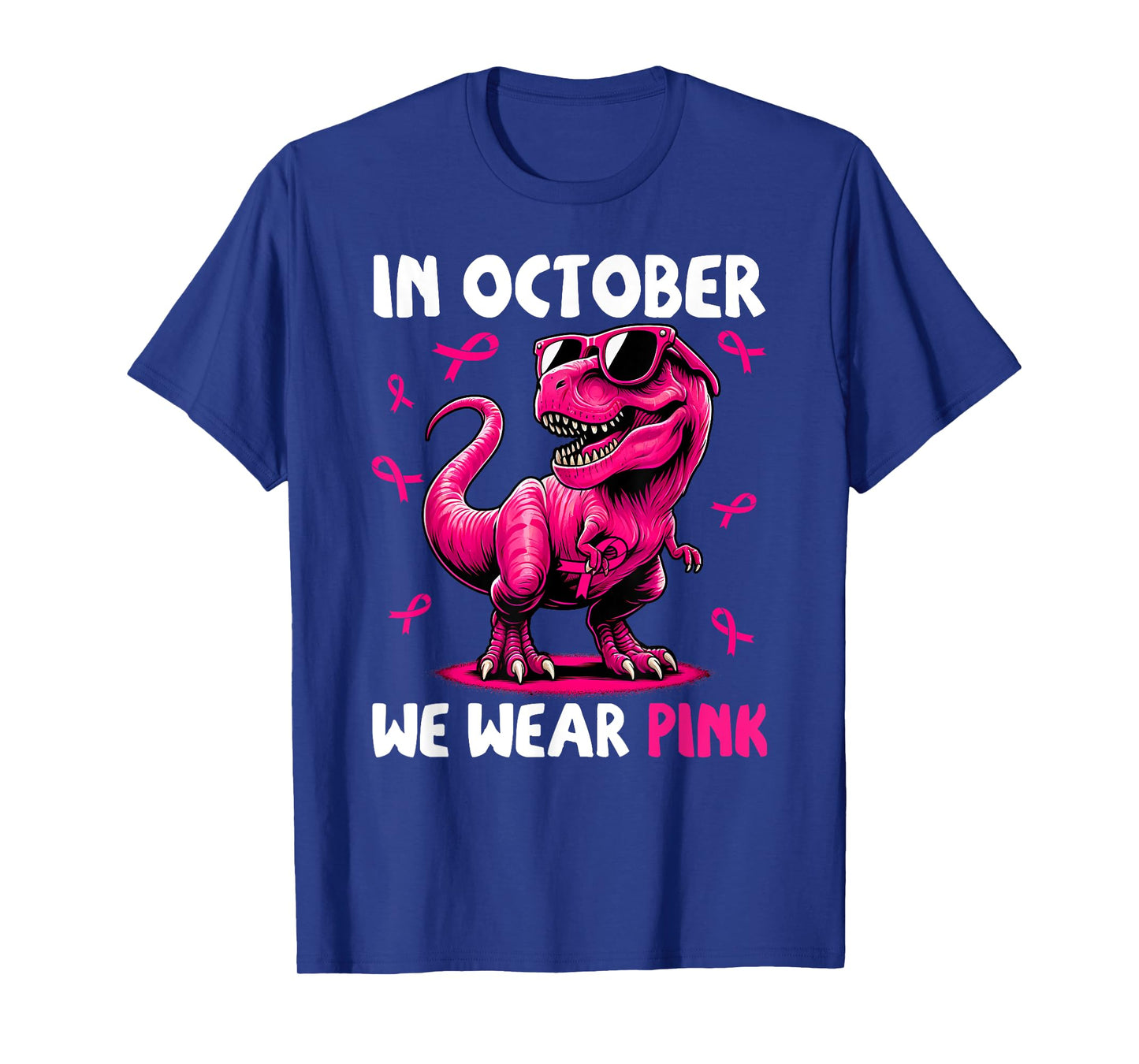 In October We Wear Pink Ribbon Breast Cancer Dinosaur T-Shirt