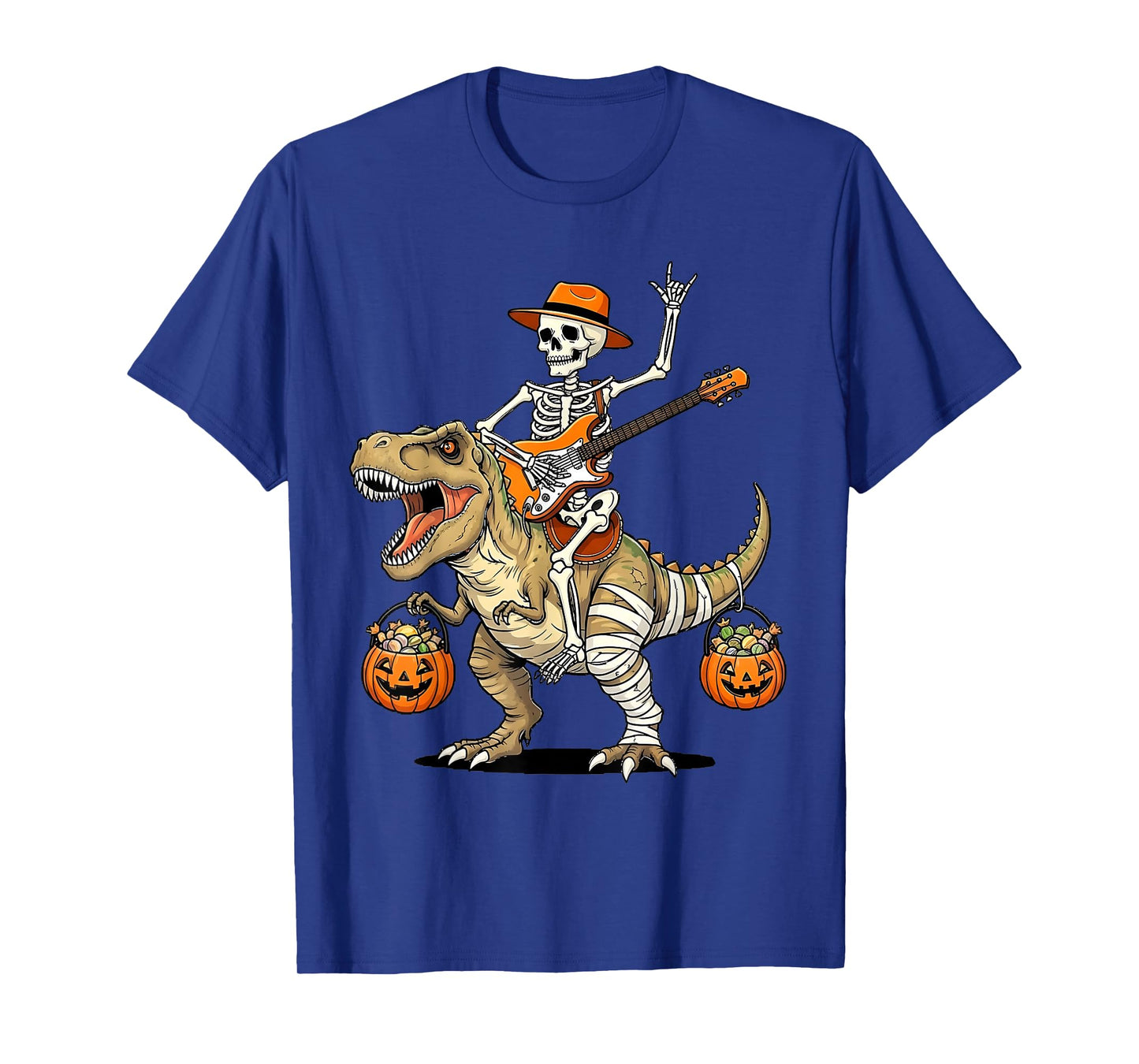 Funny Skeleton Dinosaur Halloween Guitar Rock Design Boys T-Shirt