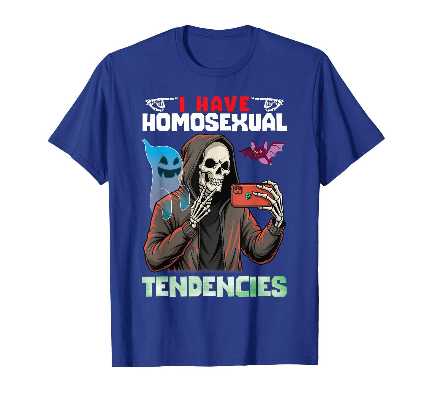 I Have Homosexual Tendencies Skeleton Selfie with Ghost Bat T-Shirt