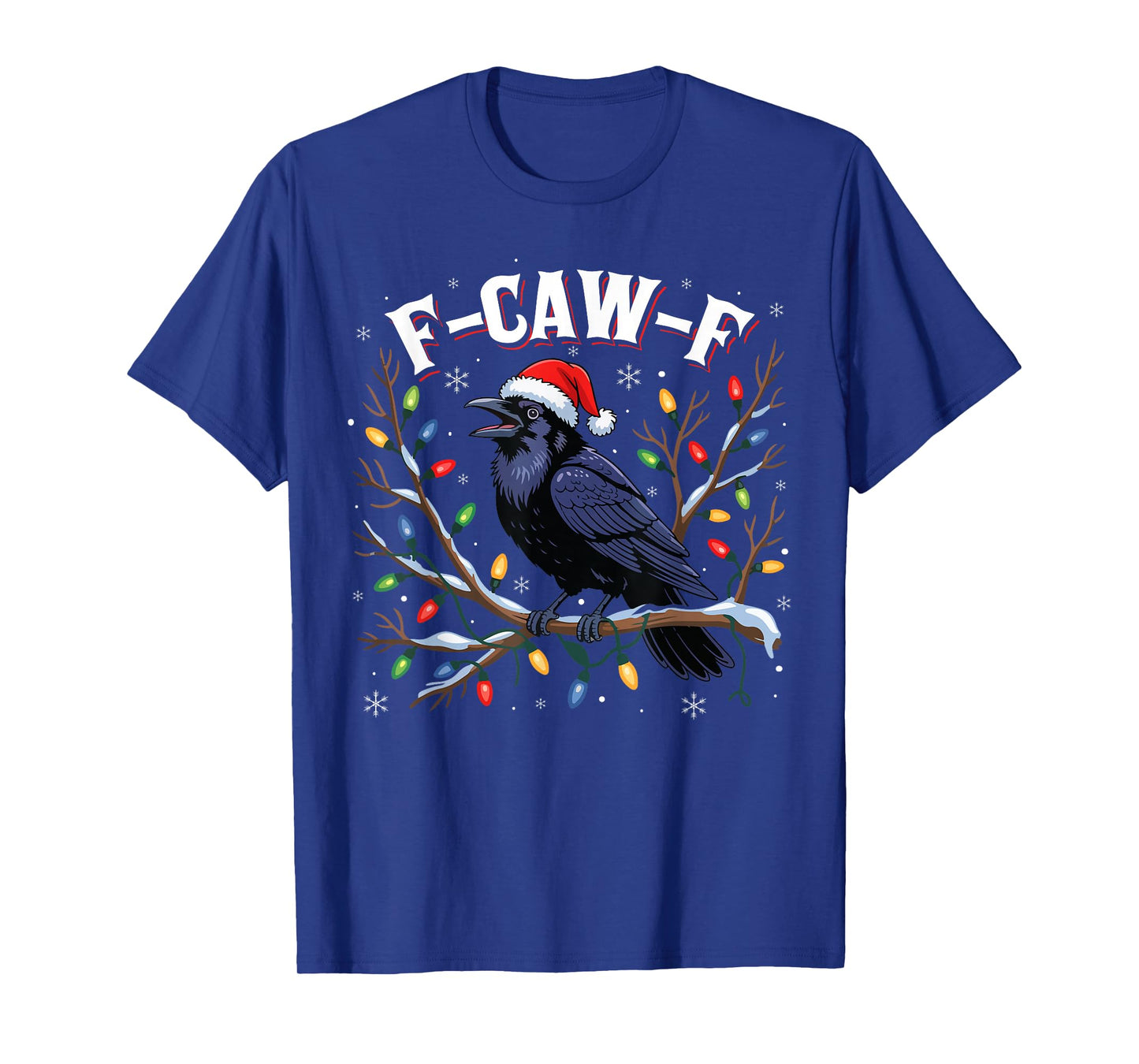 Black Crow Humor F-Caw-F Funny Christmas Lights Santa Hat T-Shirt