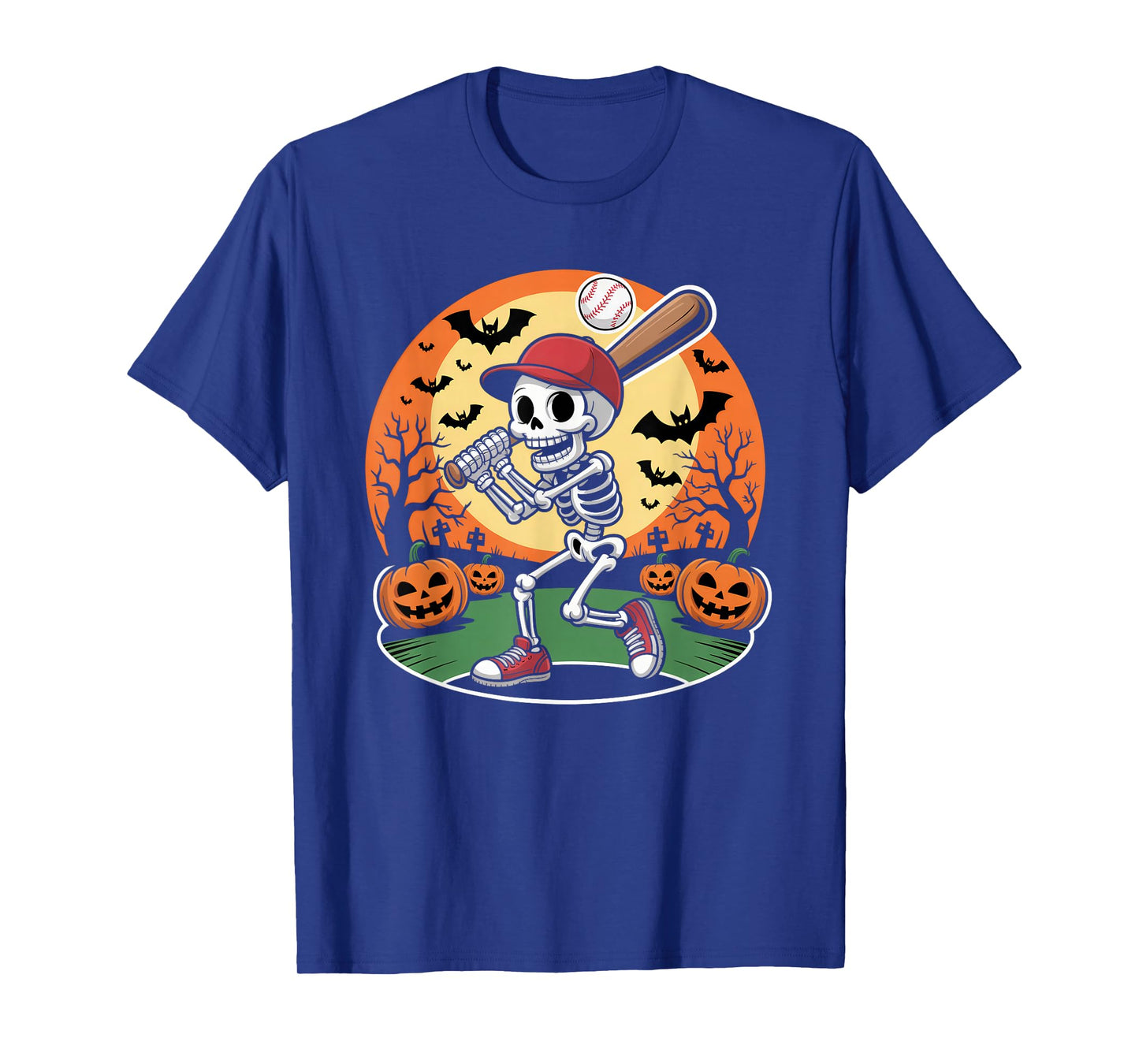 Baseball Skeleton Halloween Men Boys Baseball Spooky Season T-Shirt