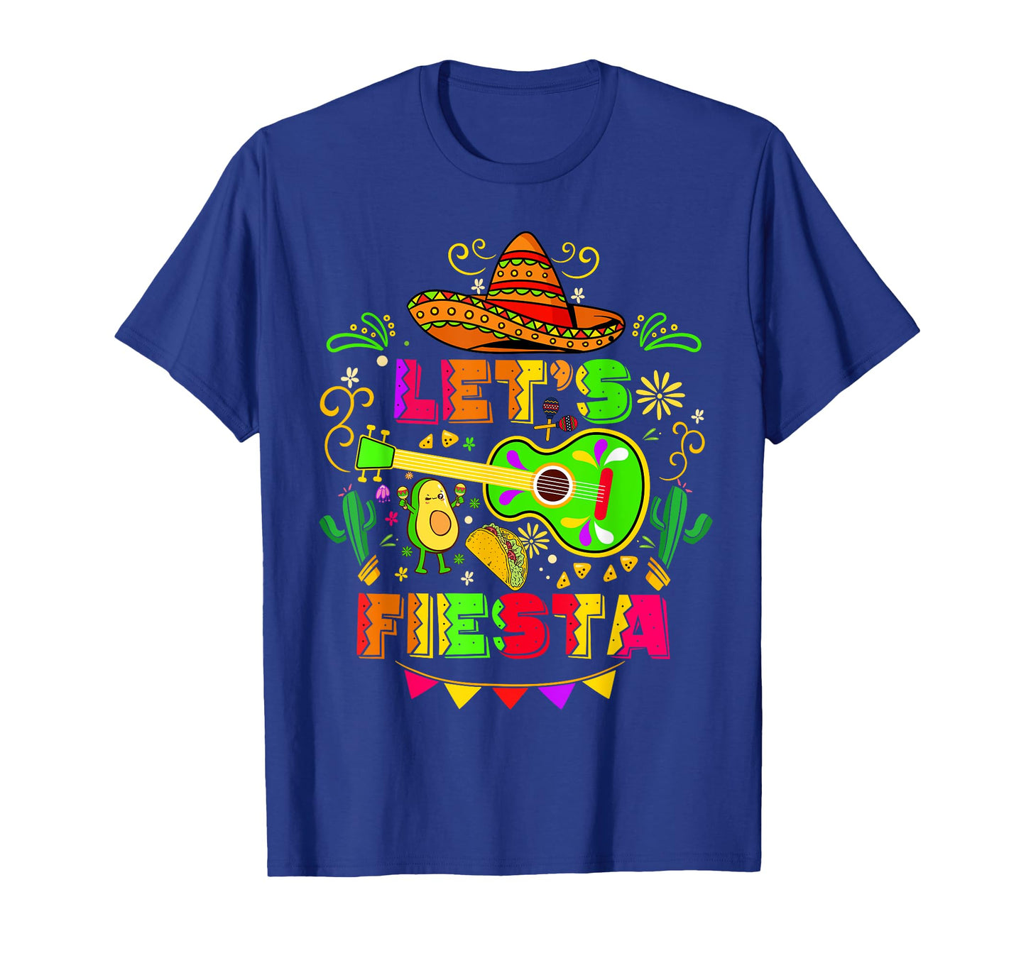 Lets Fiesta Taco Guitar Avocado Sombrero Cinco De Mayo T-Shirt
