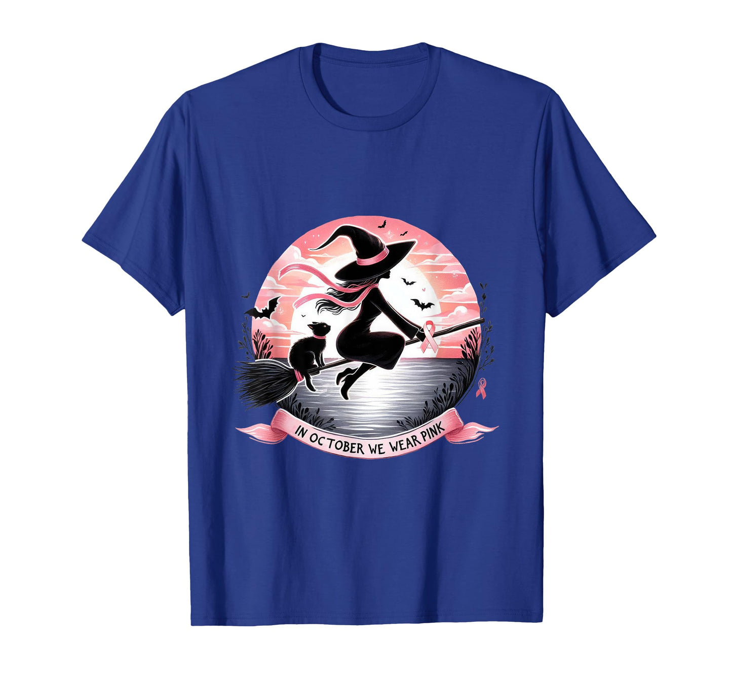 Witch In October We Wear Pink Ribbon Breast Cancer Awareness T-Shirt