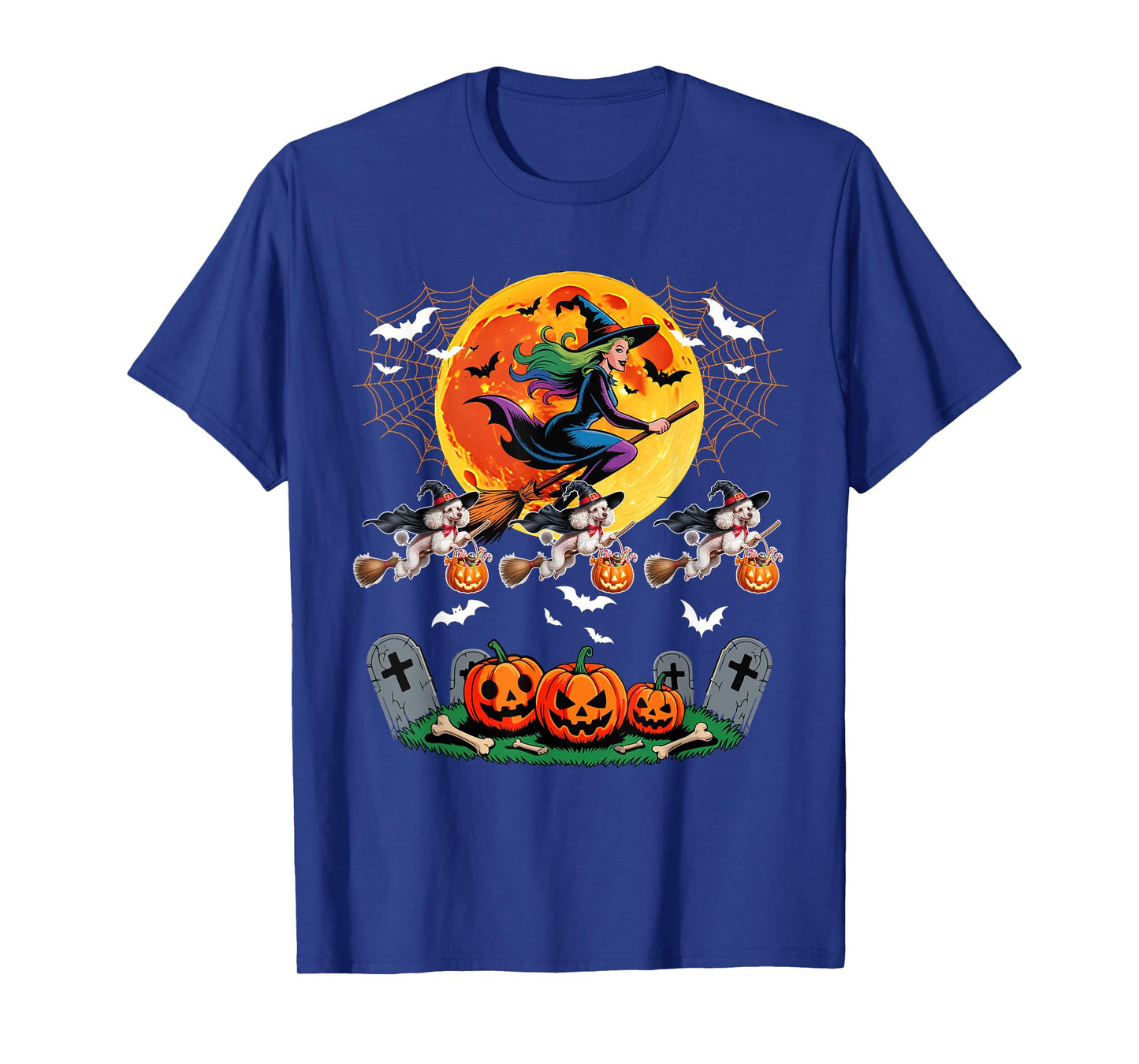 Poodles Cosplay Witch On Broomstick Halloween Owner T-Shirt