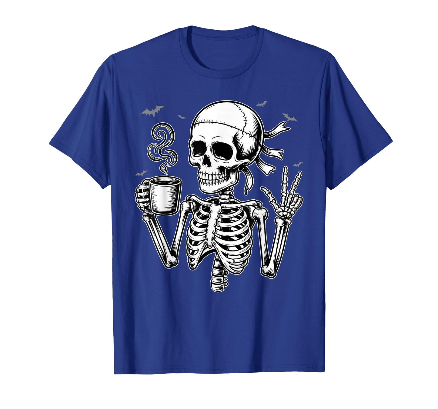 Skeleton Drinking Coffee Peace Halloween Grunge Aesthetic T-Shirt