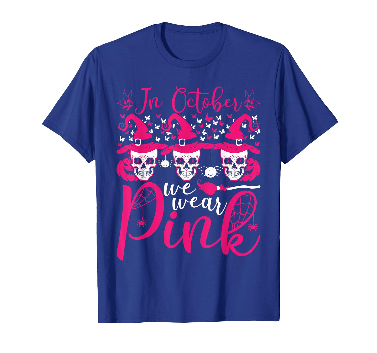 in October We Wear Pink Sugar Skull Breast Cancer Halloween T-Shirt