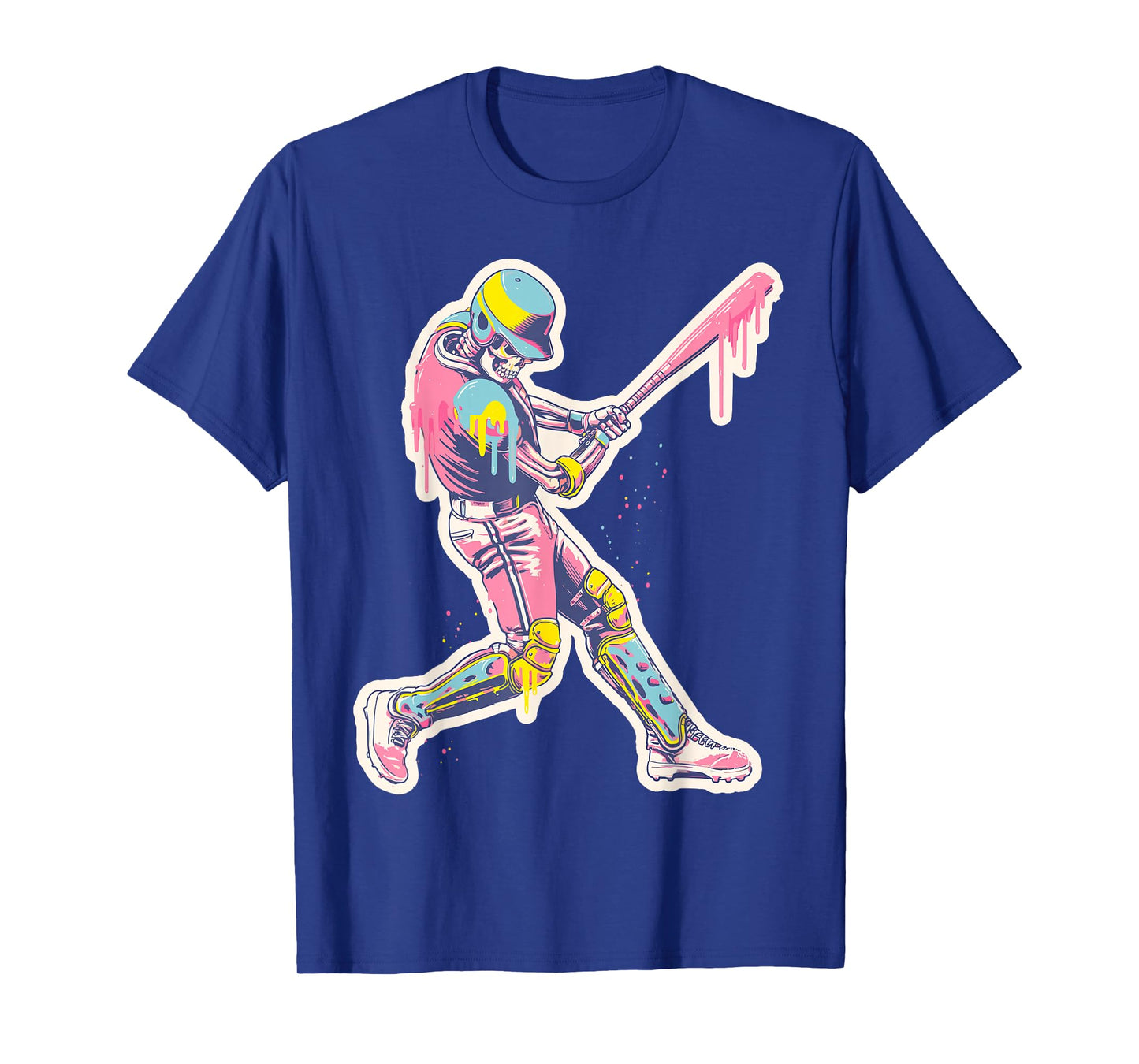 Skeleton Baseball Drip Batter Retro 80s Melting Graphic T-Shirt
