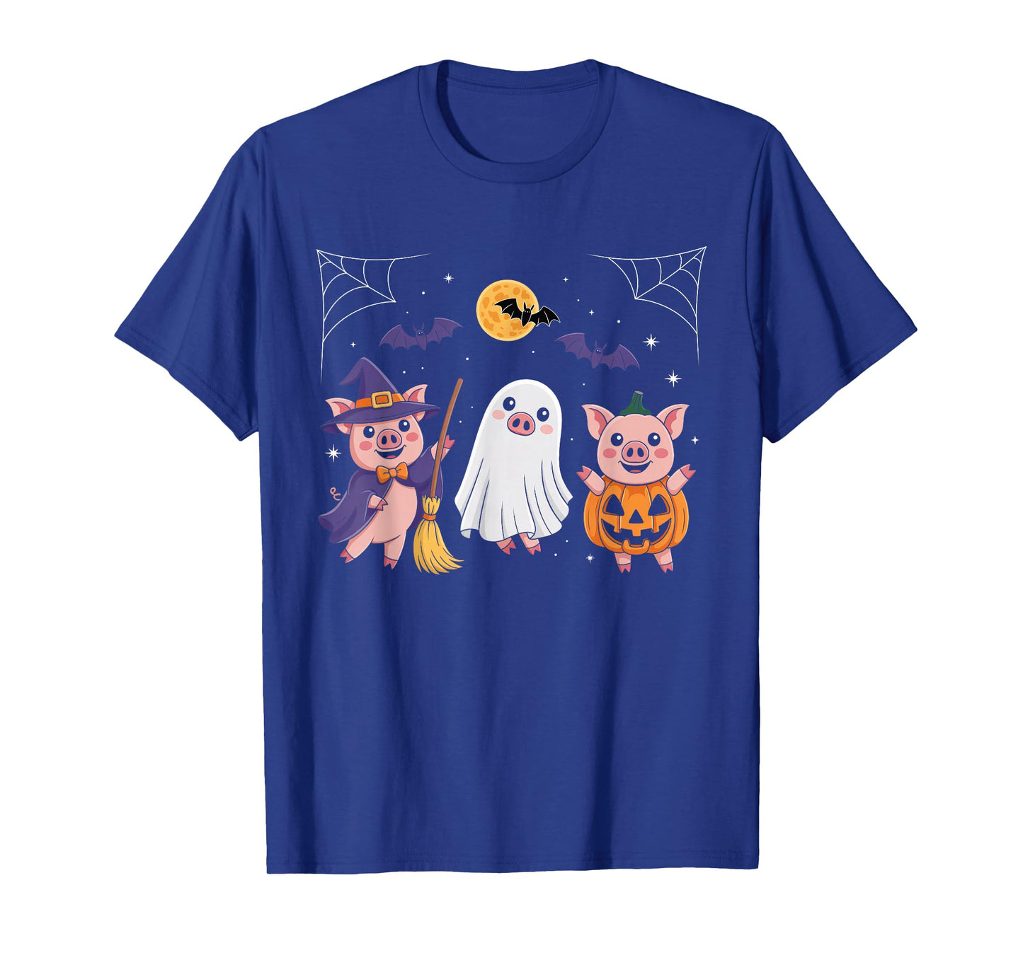 Three Halloween Pigs Cosplay Witch Boo Carved Pumpkin T-Shirt