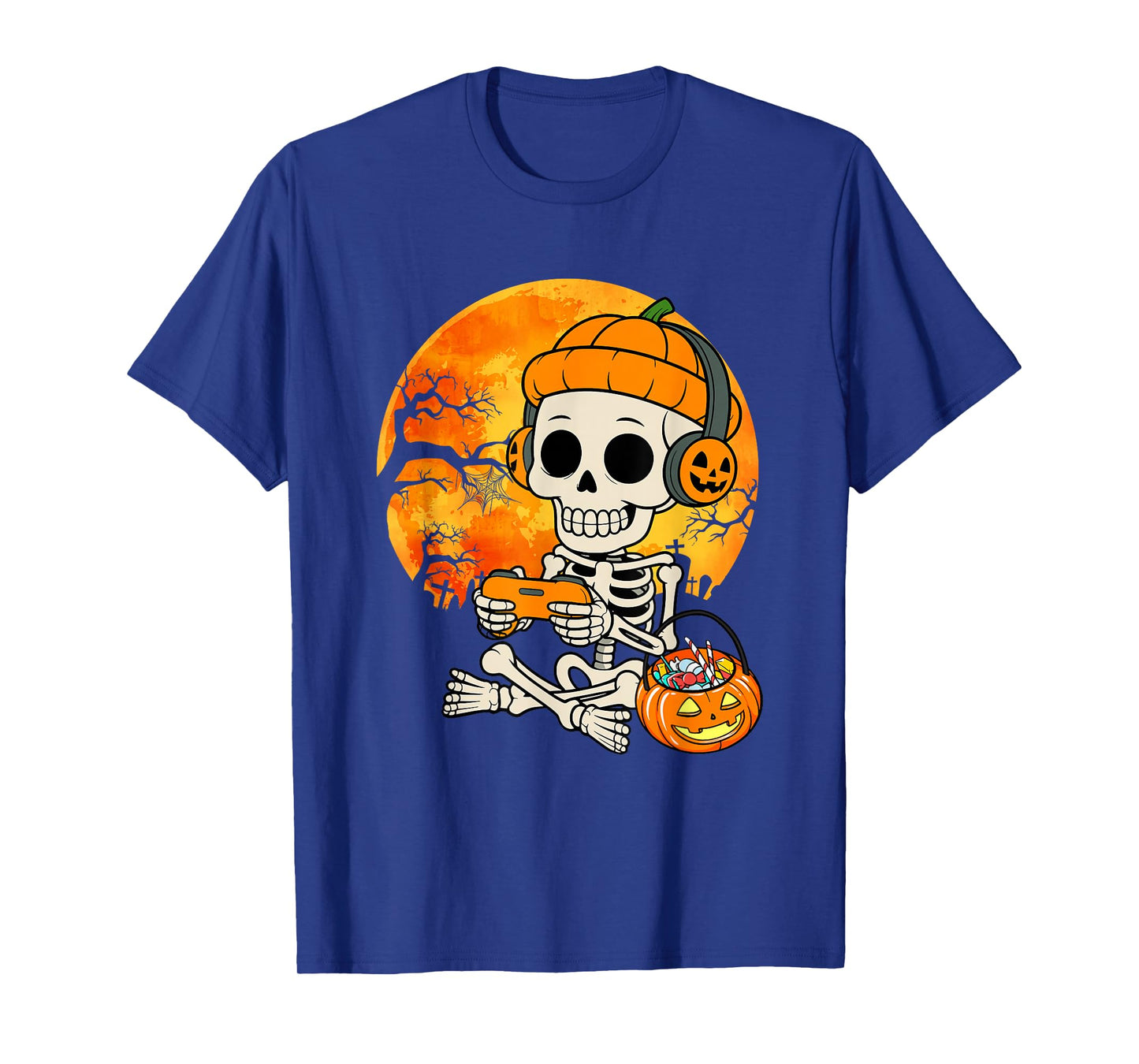 Gamer Spooky Skeleton Gaming Video Games Halloween Boys T-Shirt