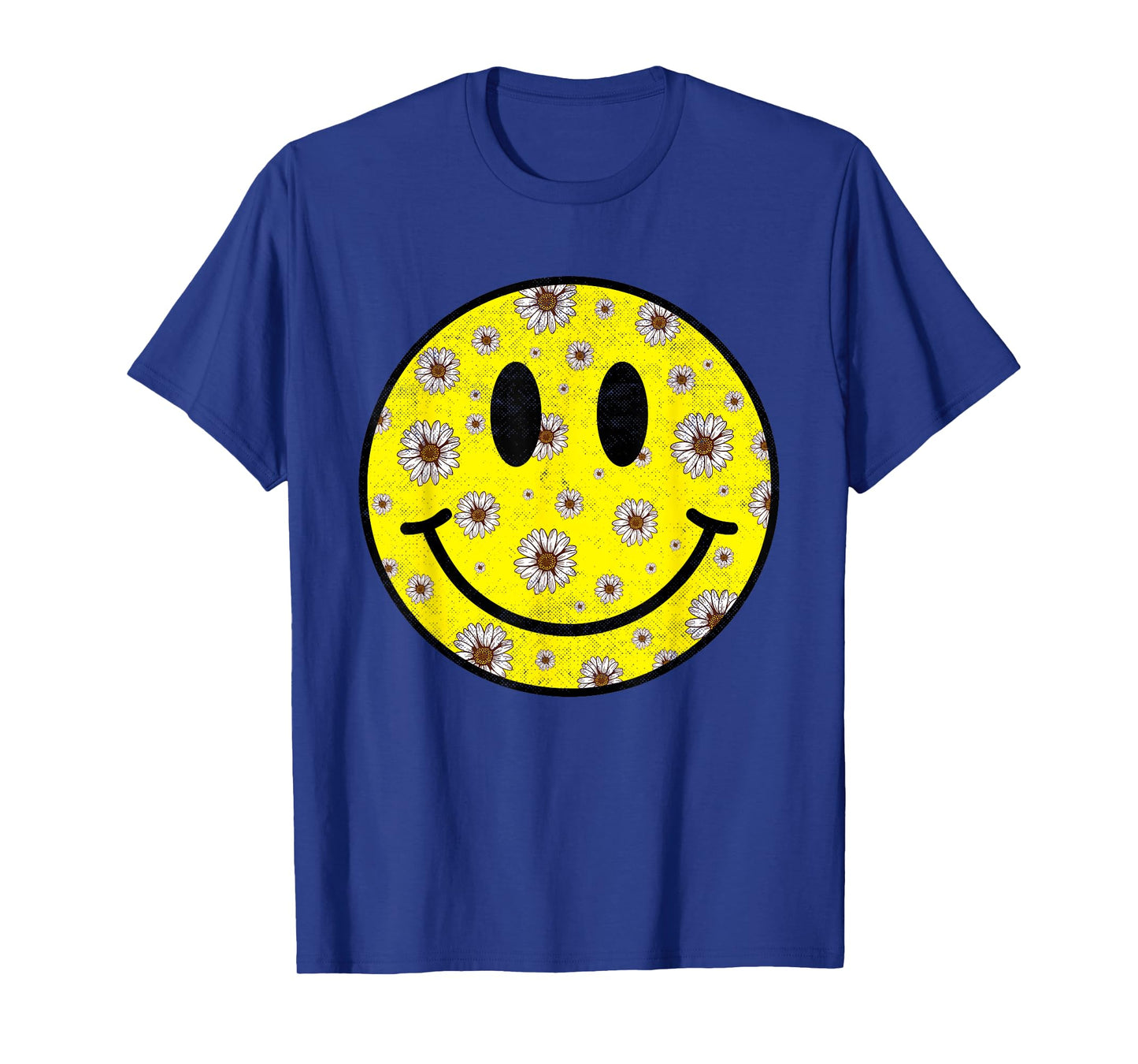 Retro Sunflower Happy Face Checkered Pattern Smile Face T-Shirt