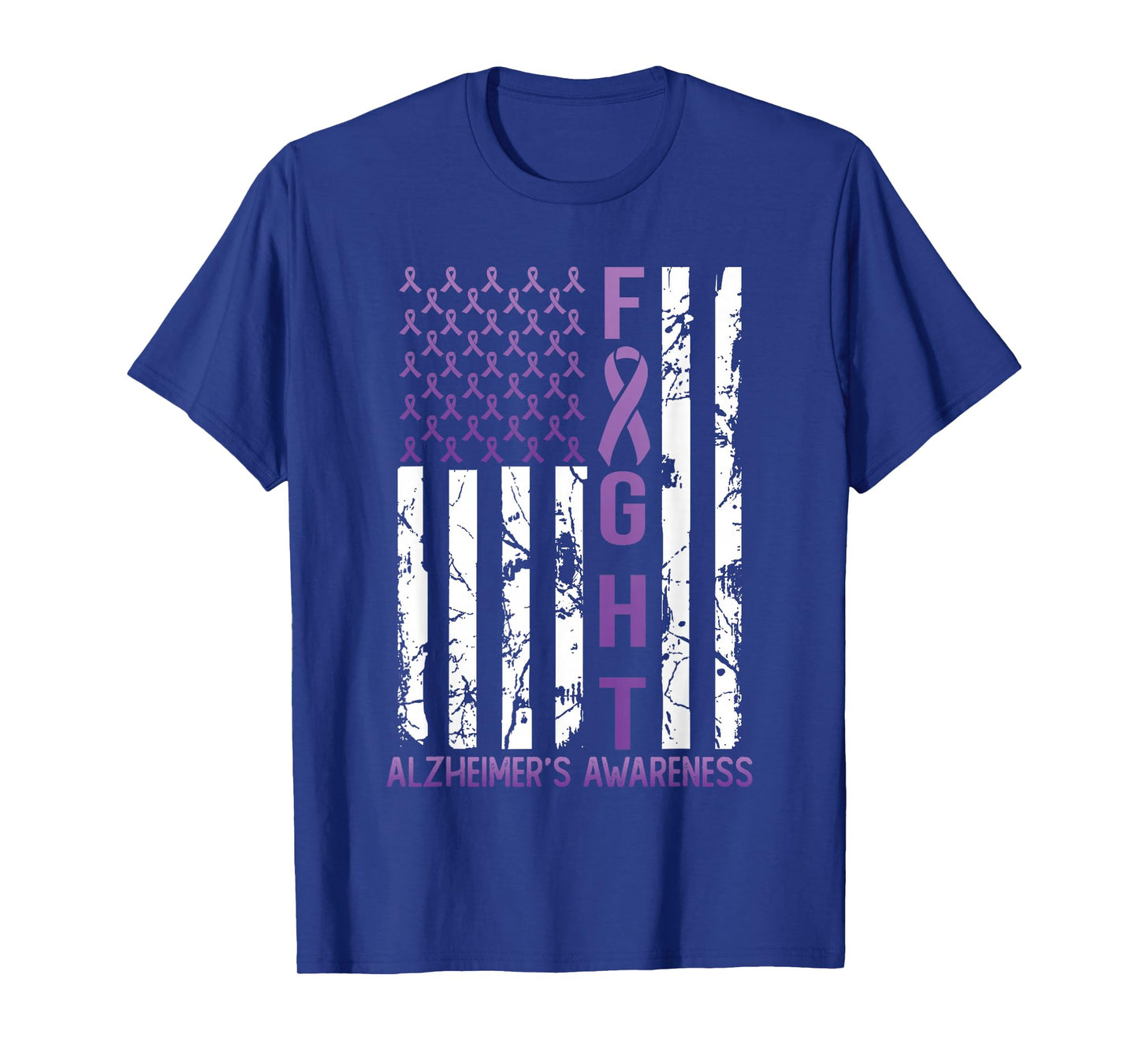 Alzheimer's Awareness Month Day USA Flag Ribbon Purple T-Shirt