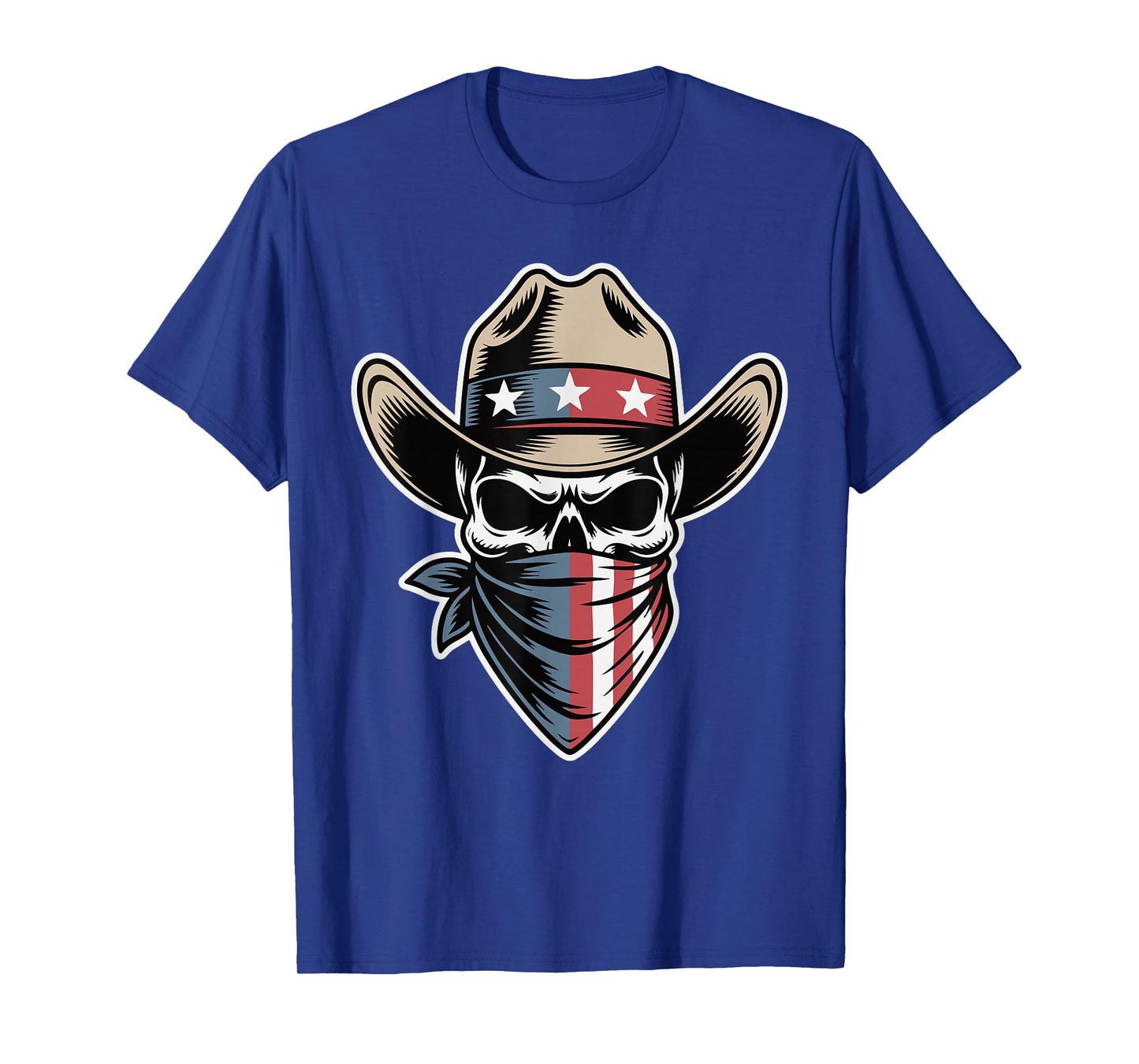 Western Cowboy Skeleton Skull Us American Flag Outlaw Rodeo T-Shirt
